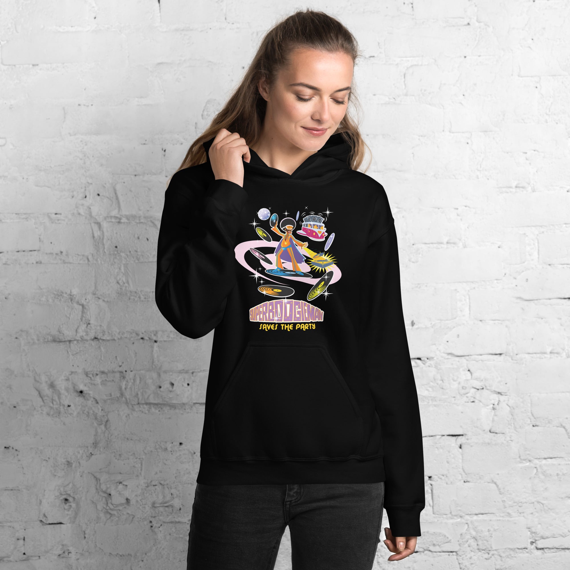 Unisex Hoodie Superboogieman Saves the Party on dark colors