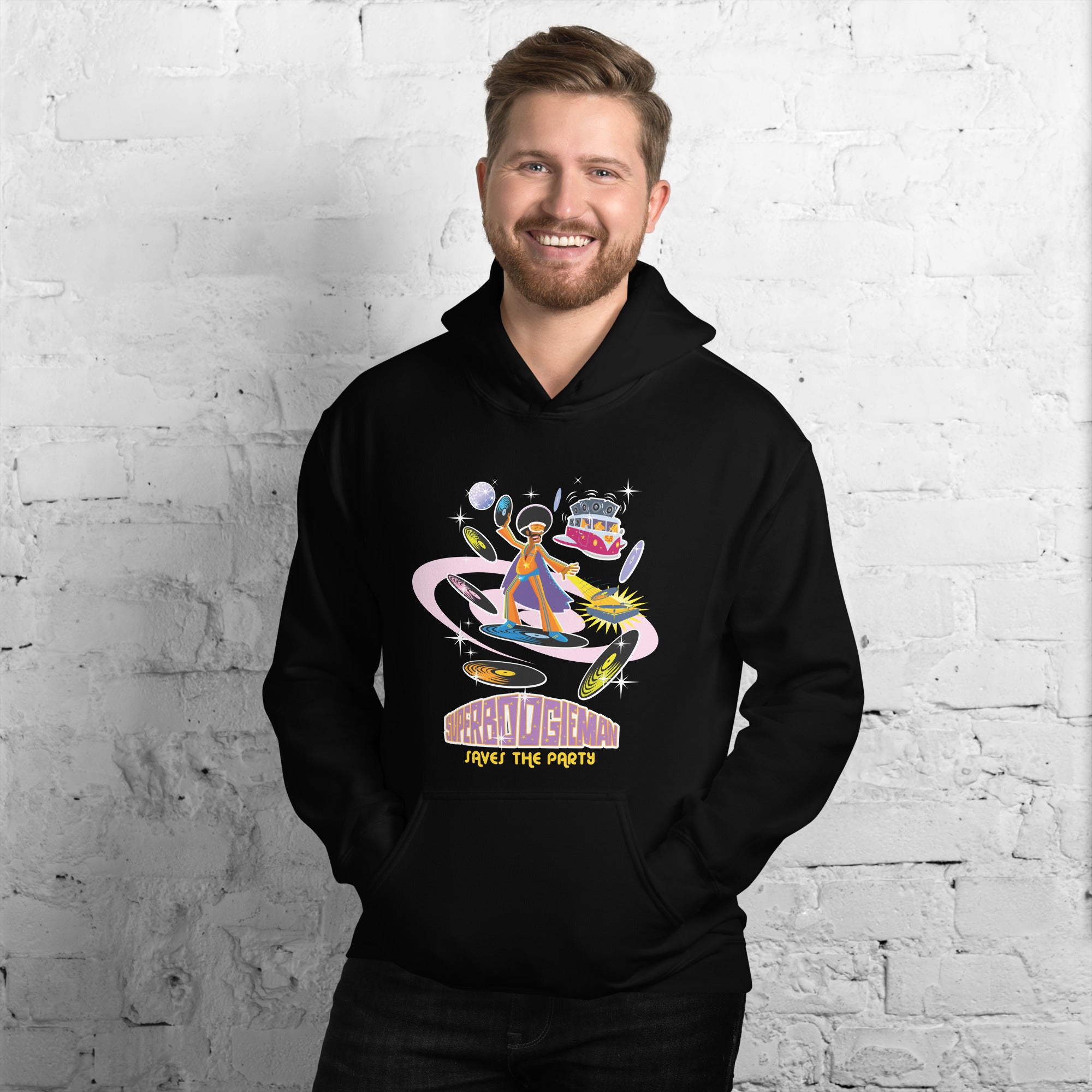 Unisex Hoodie Superboogieman Saves the Party on dark colors