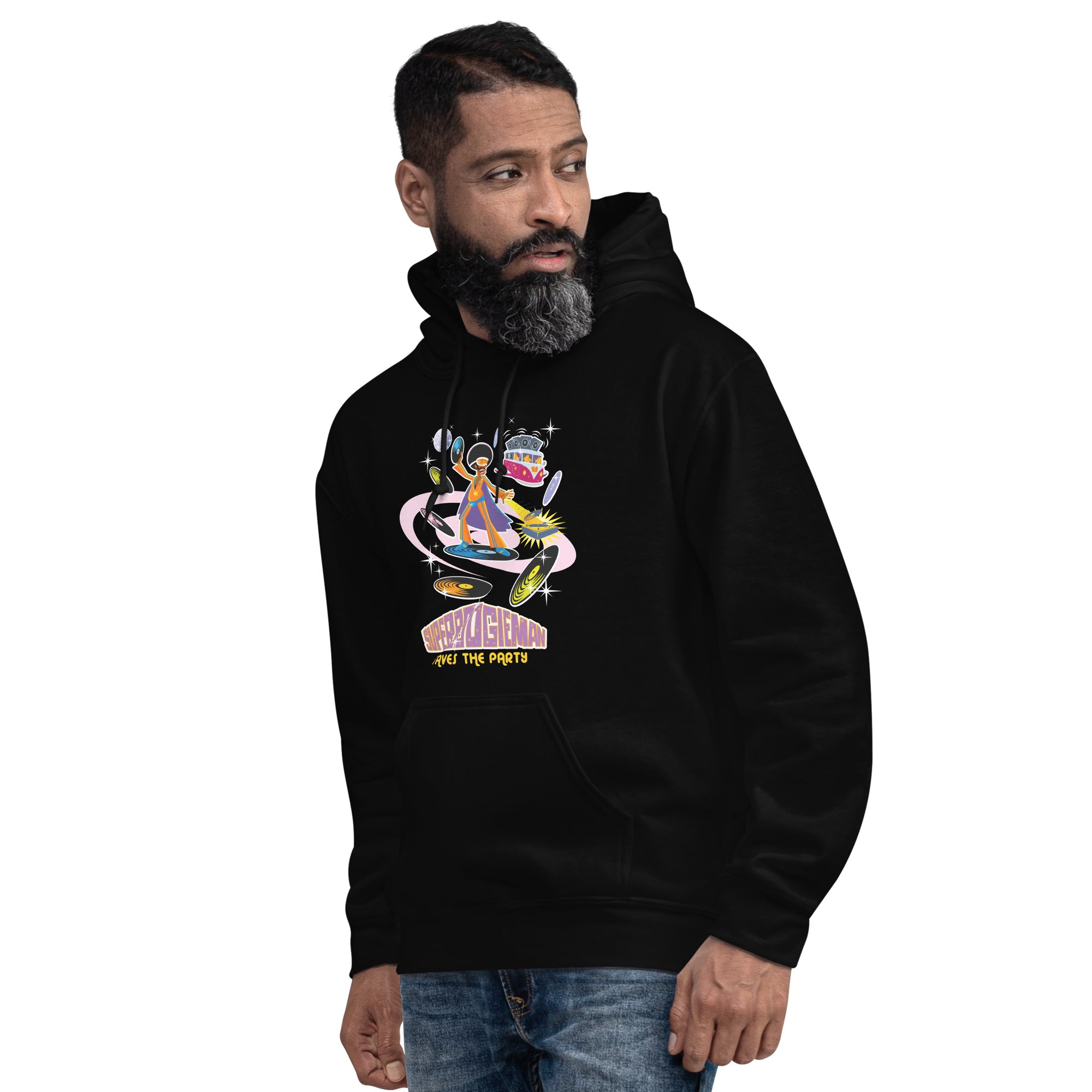 Unisex Hoodie Superboogieman Saves the Party on dark colors