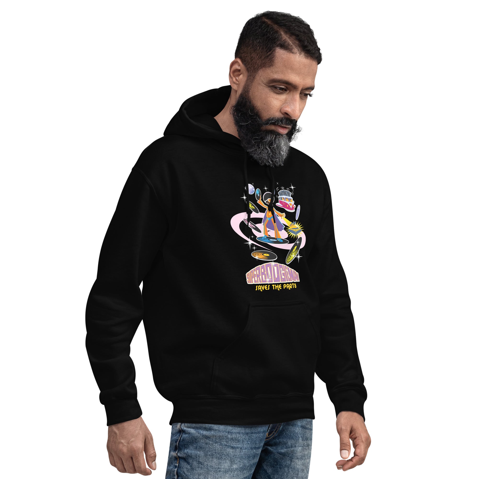 Unisex Hoodie Superboogieman Saves the Party on dark colors