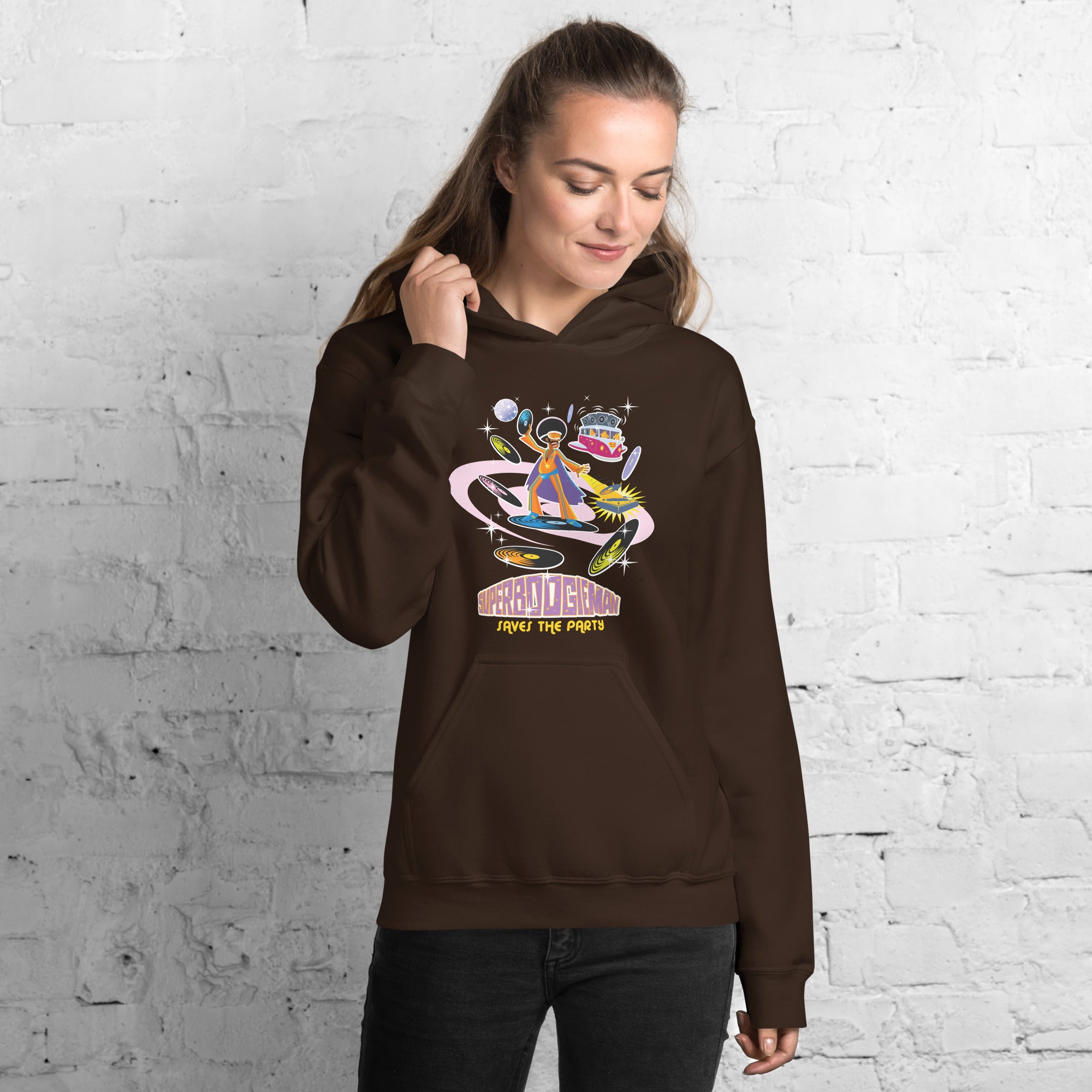 Unisex Hoodie Superboogieman Saves the Party on dark colors