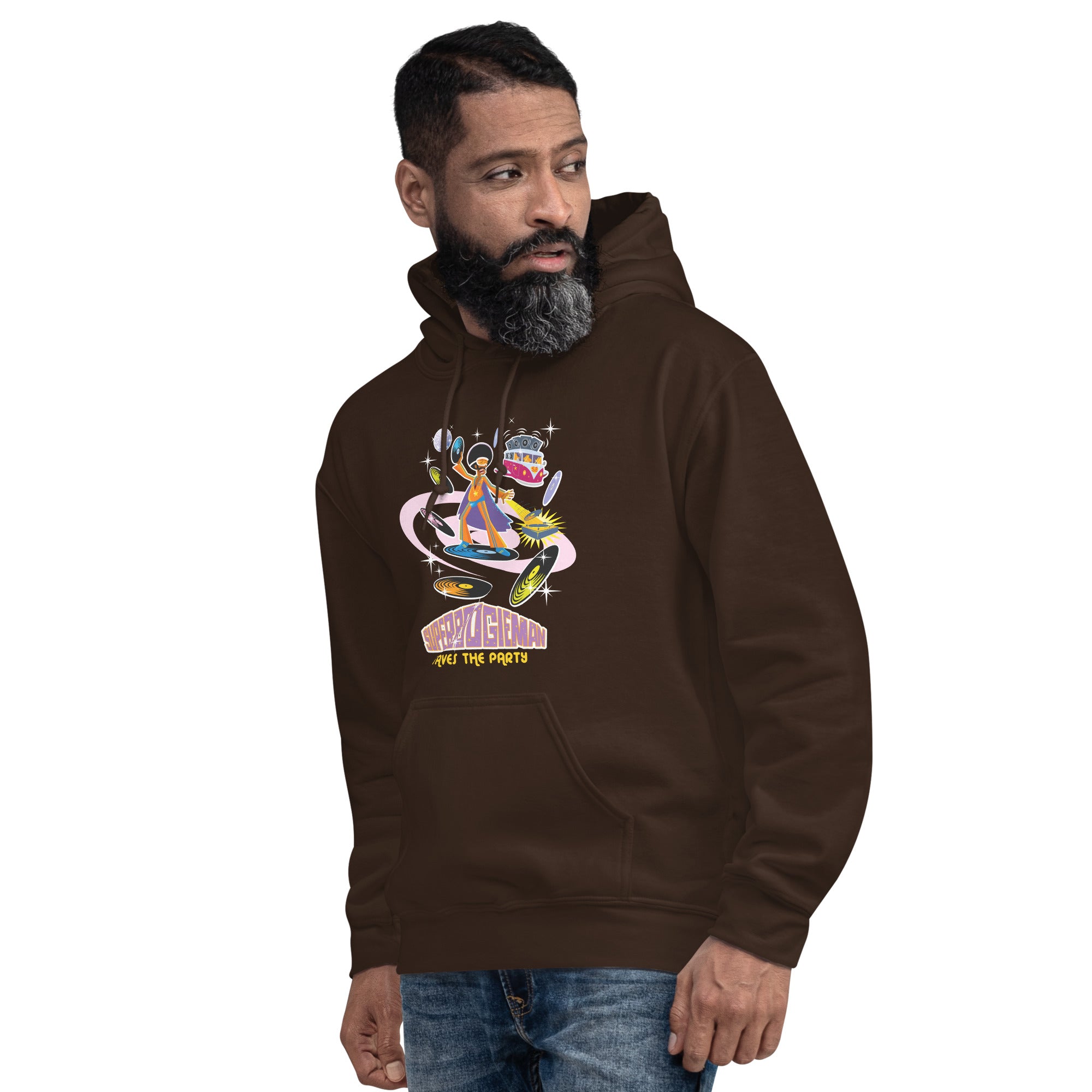 Unisex Hoodie Superboogieman Saves the Party on dark colors