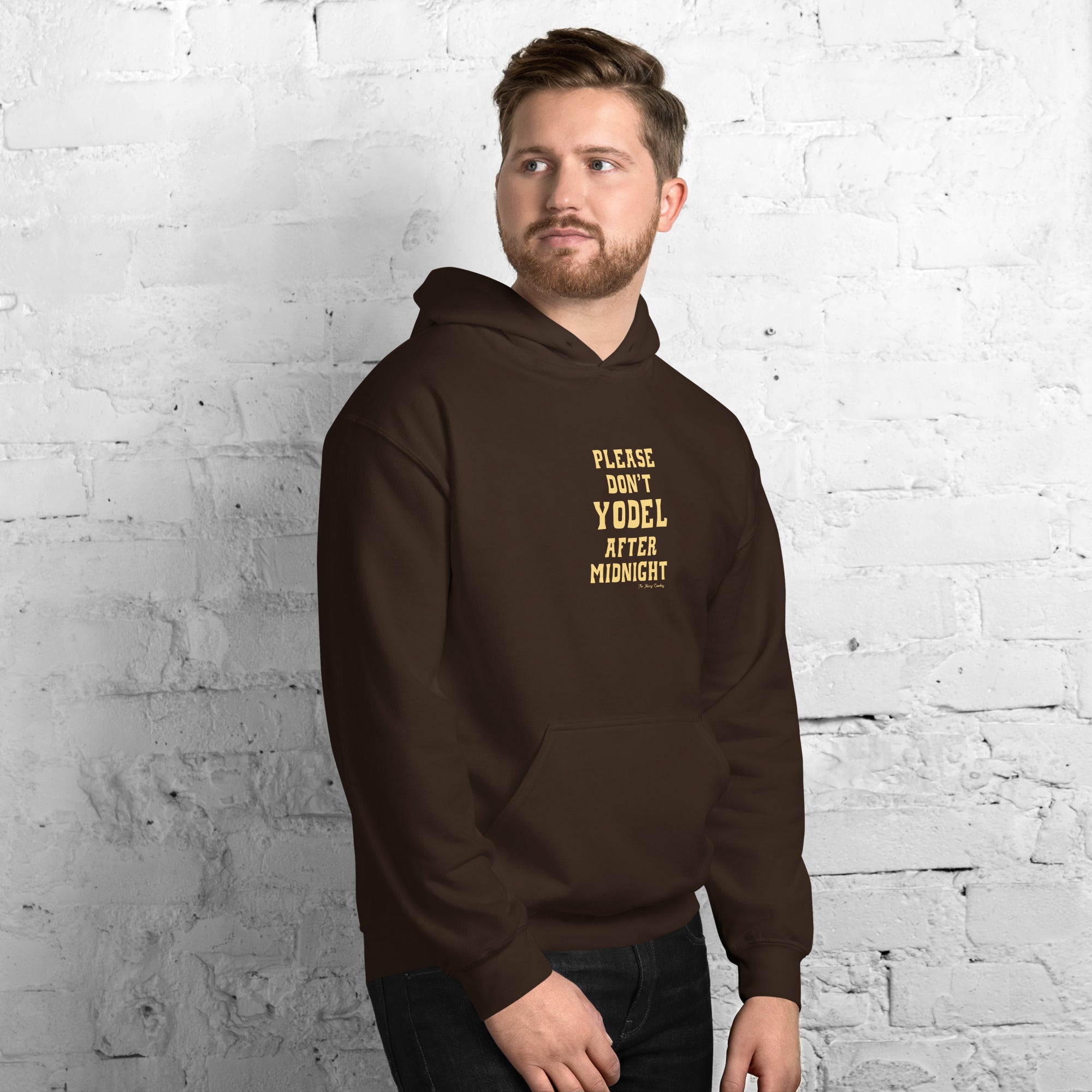 Unisex Hoodie Don't Yodel After Midnight on dark colors