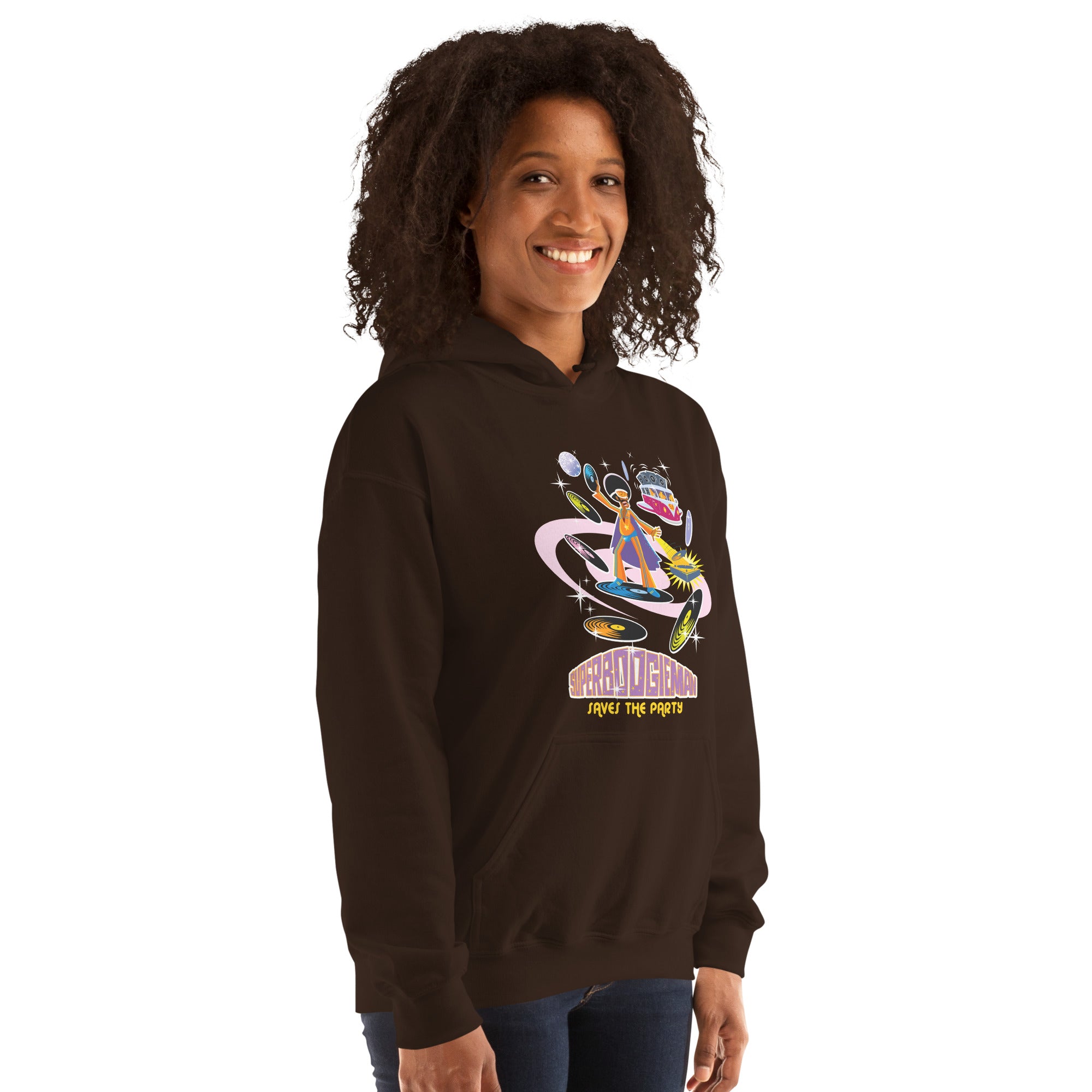 Unisex Hoodie Superboogieman Saves the Party on dark colors