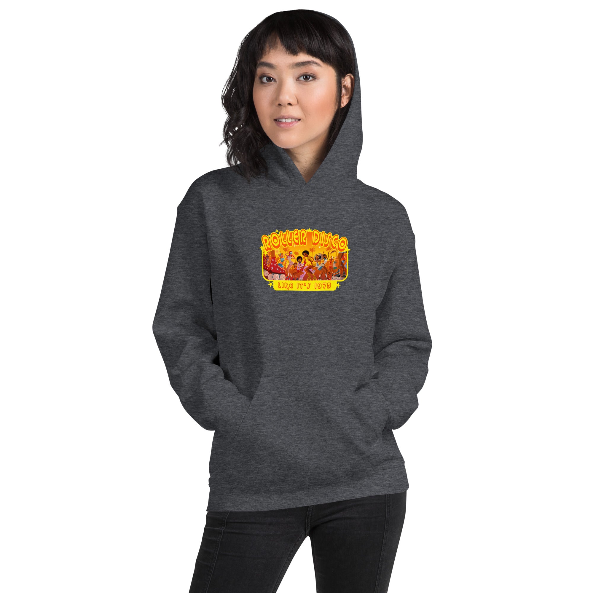 Unisex Hoodie Roller Disco 1975 on dark colors