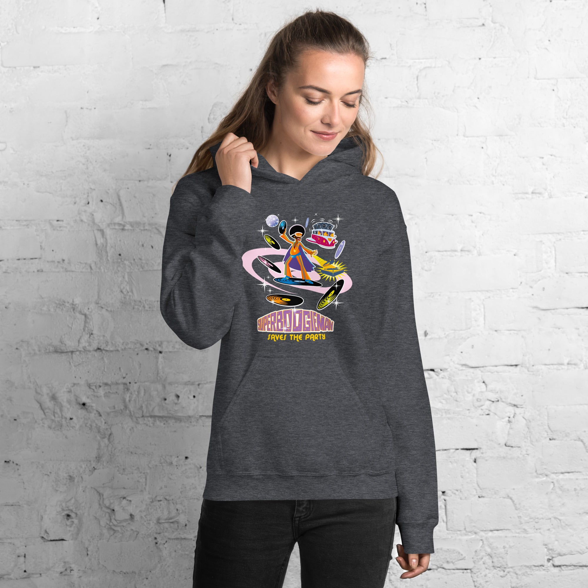 Unisex Hoodie Superboogieman Saves the Party on dark colors