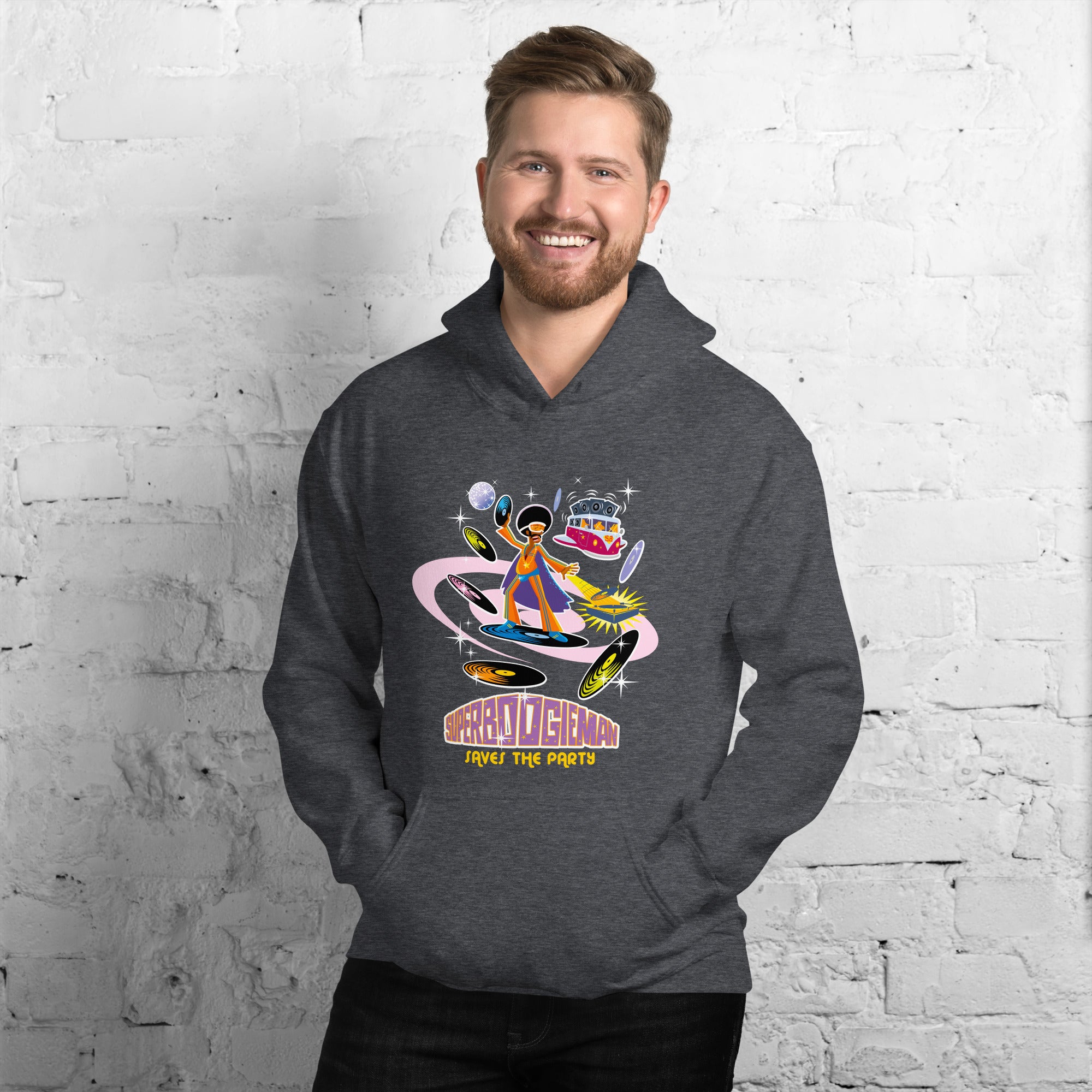 Unisex Hoodie Superboogieman Saves the Party on dark colors