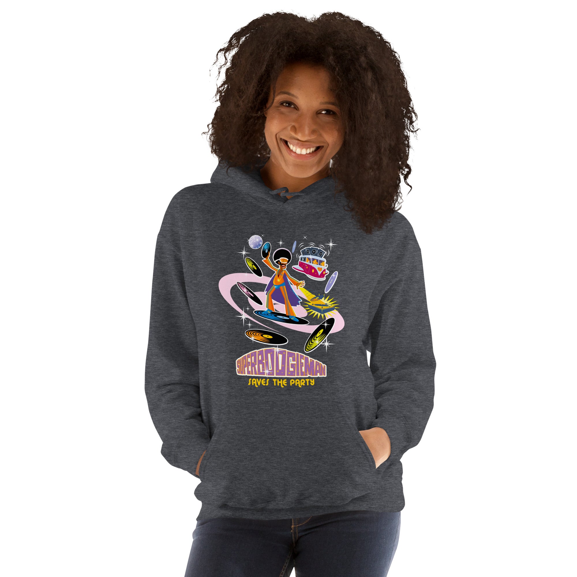 Unisex Hoodie Superboogieman Saves the Party on dark colors