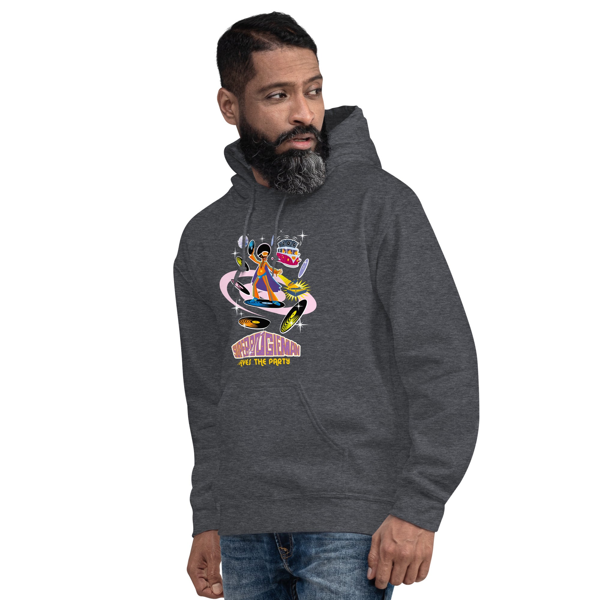 Unisex Hoodie Superboogieman Saves the Party on dark colors