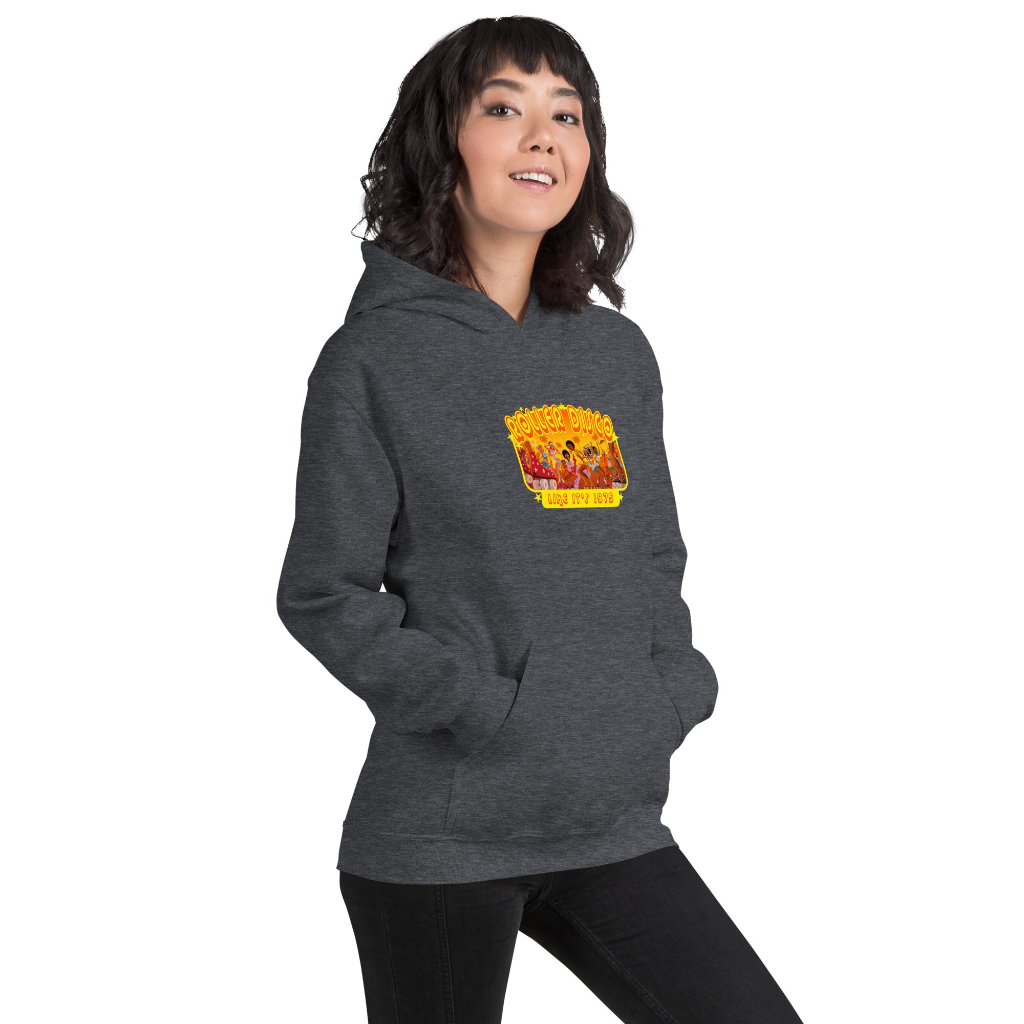 Unisex Hoodie Roller Disco 1975 on dark colors