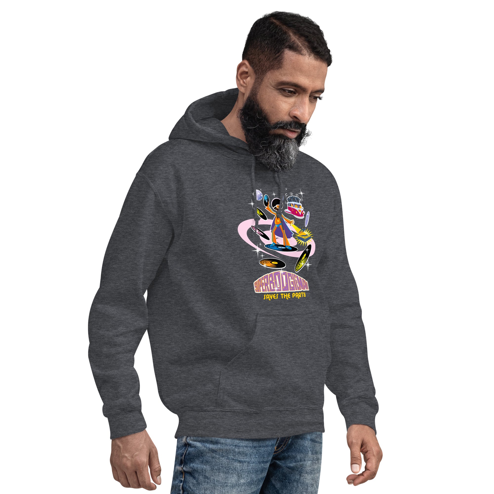 Unisex Hoodie Superboogieman Saves the Party on dark colors