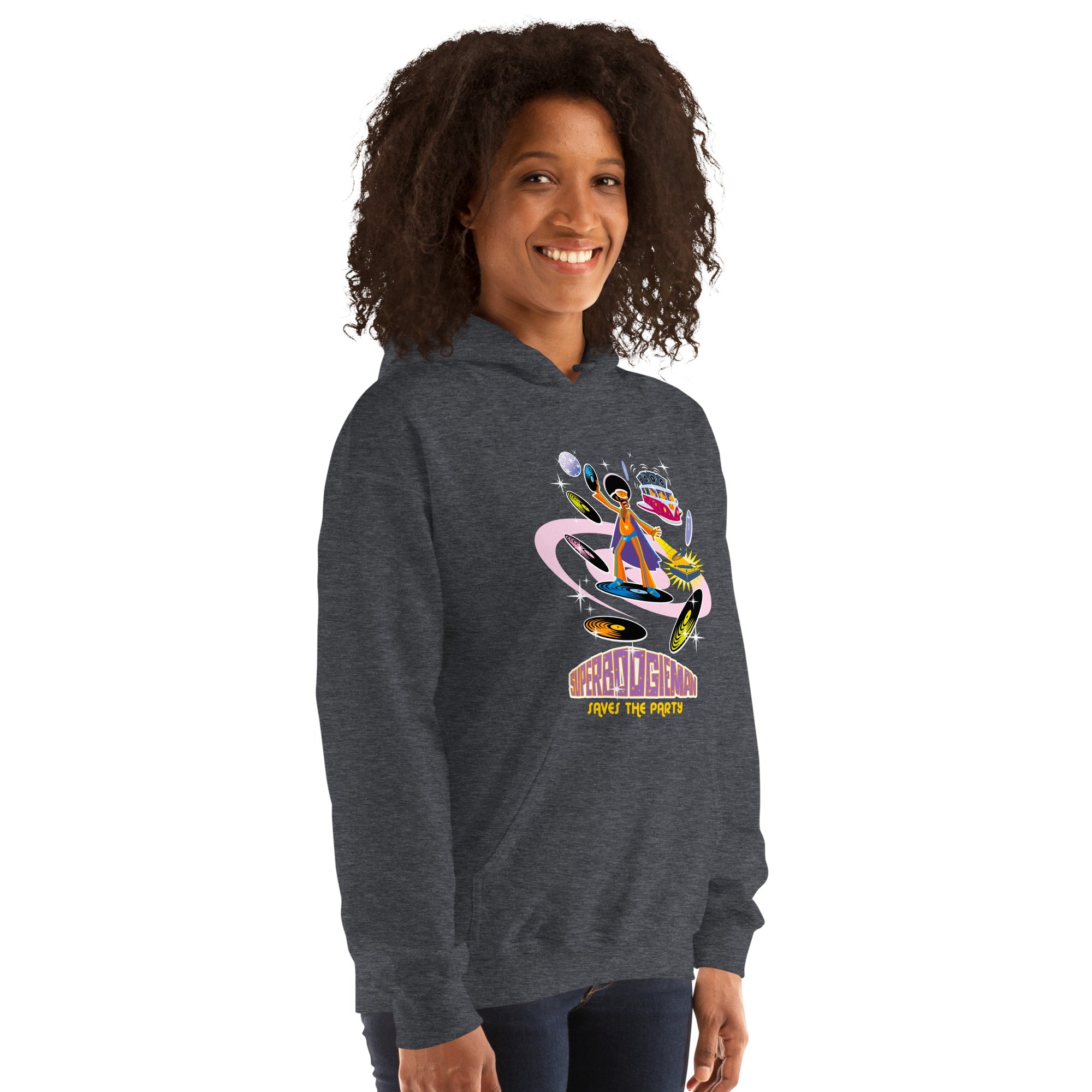 Unisex Hoodie Superboogieman Saves the Party on dark colors