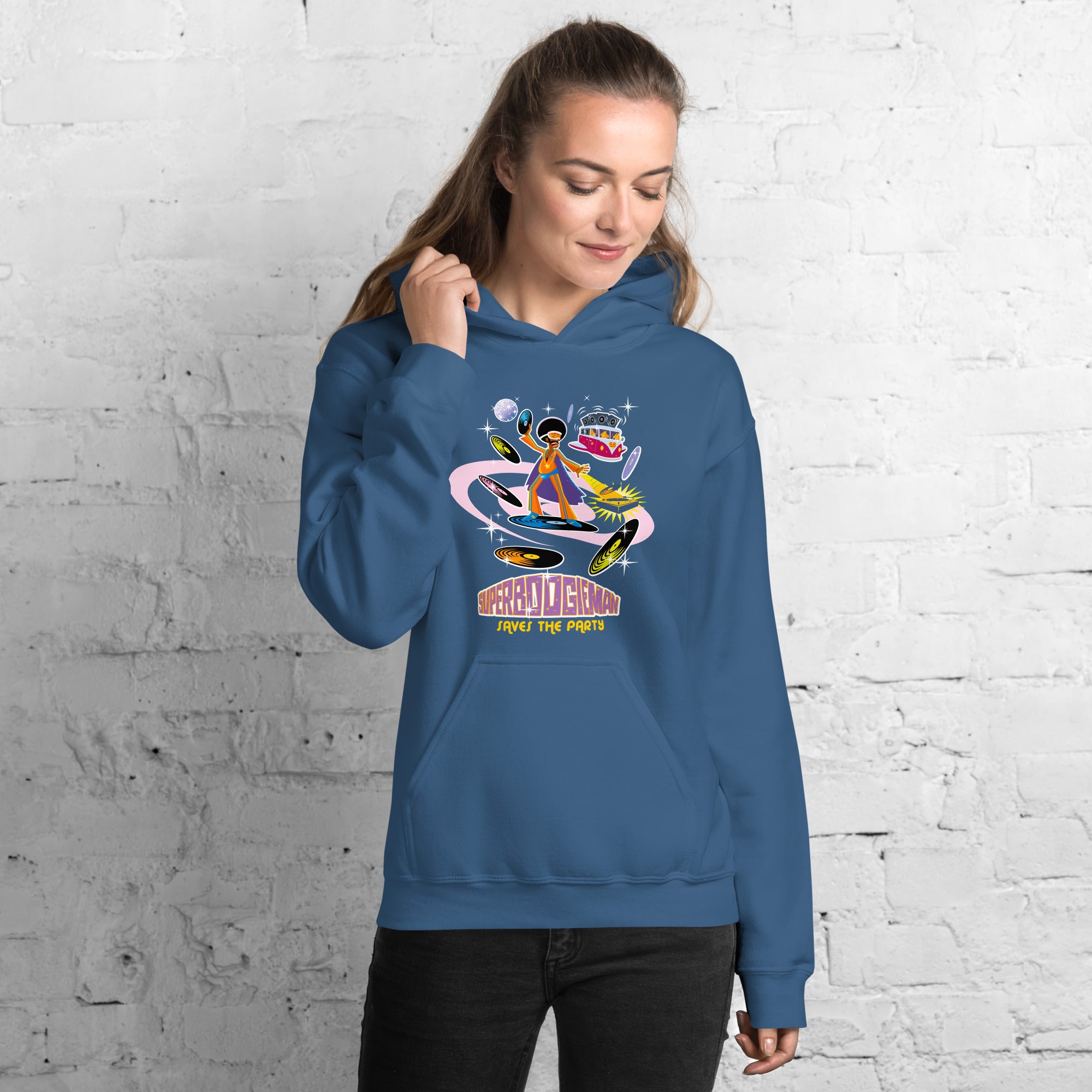 Unisex Hoodie Superboogieman Saves the Party on dark colors