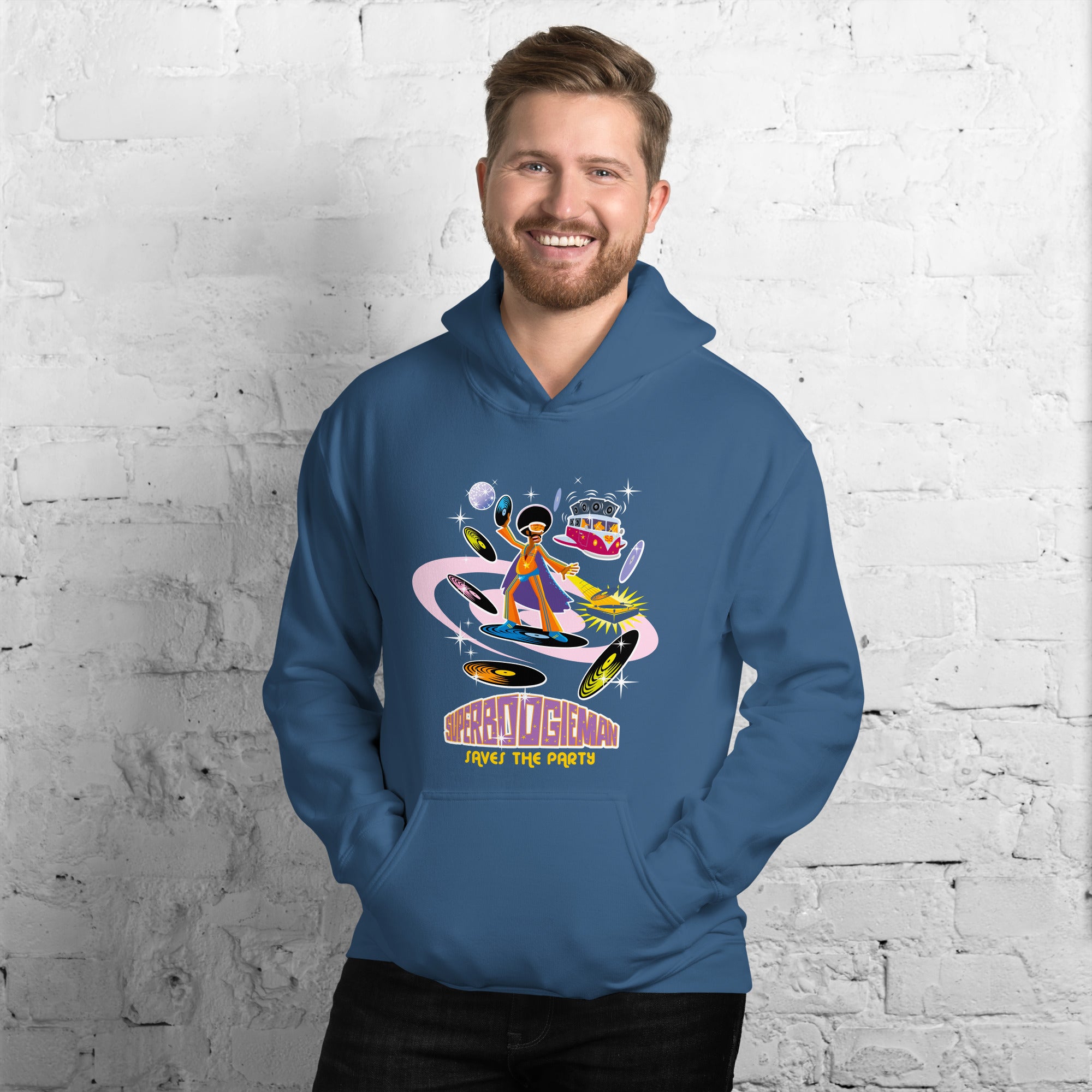 Unisex Hoodie Superboogieman Saves the Party on dark colors