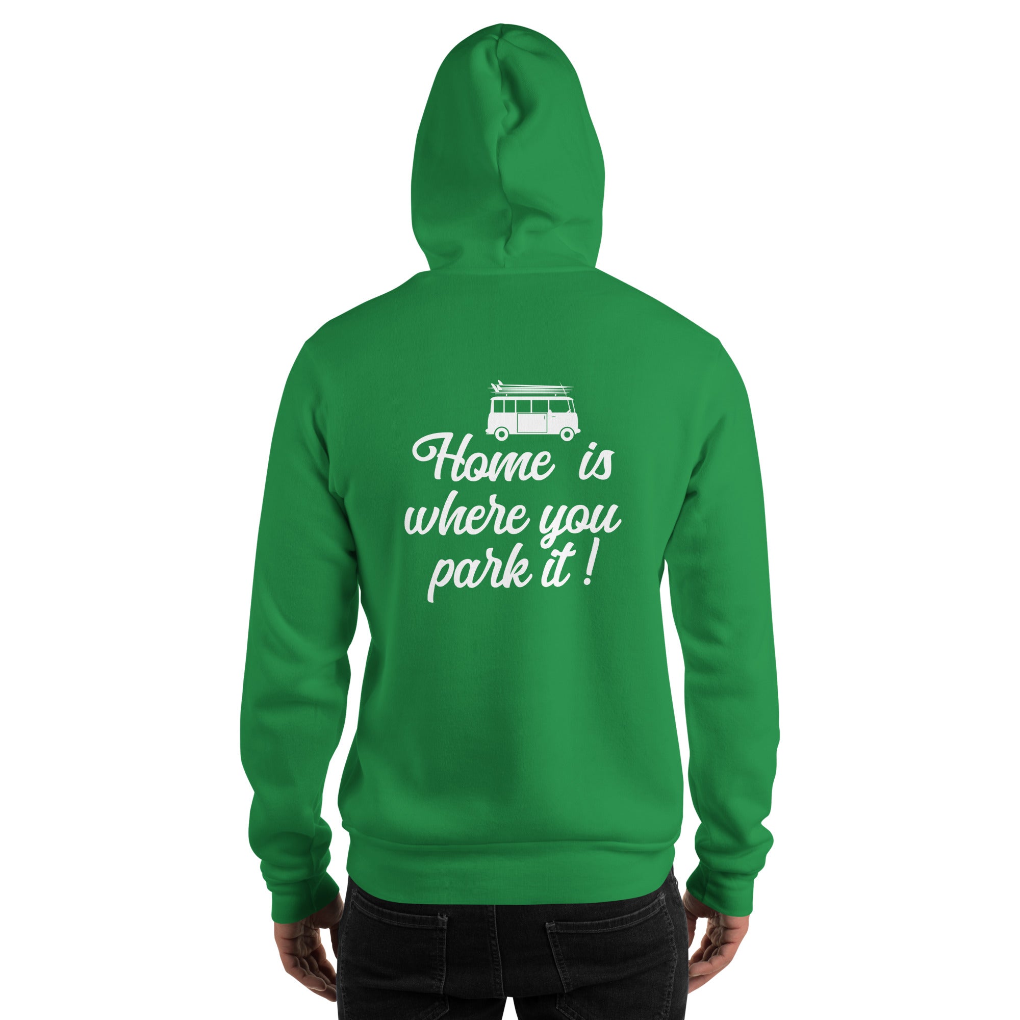 Sweat à capuche d'hiver unisexe Vintage Campers: Home is where you park it sur couleurs vives (face & dos)