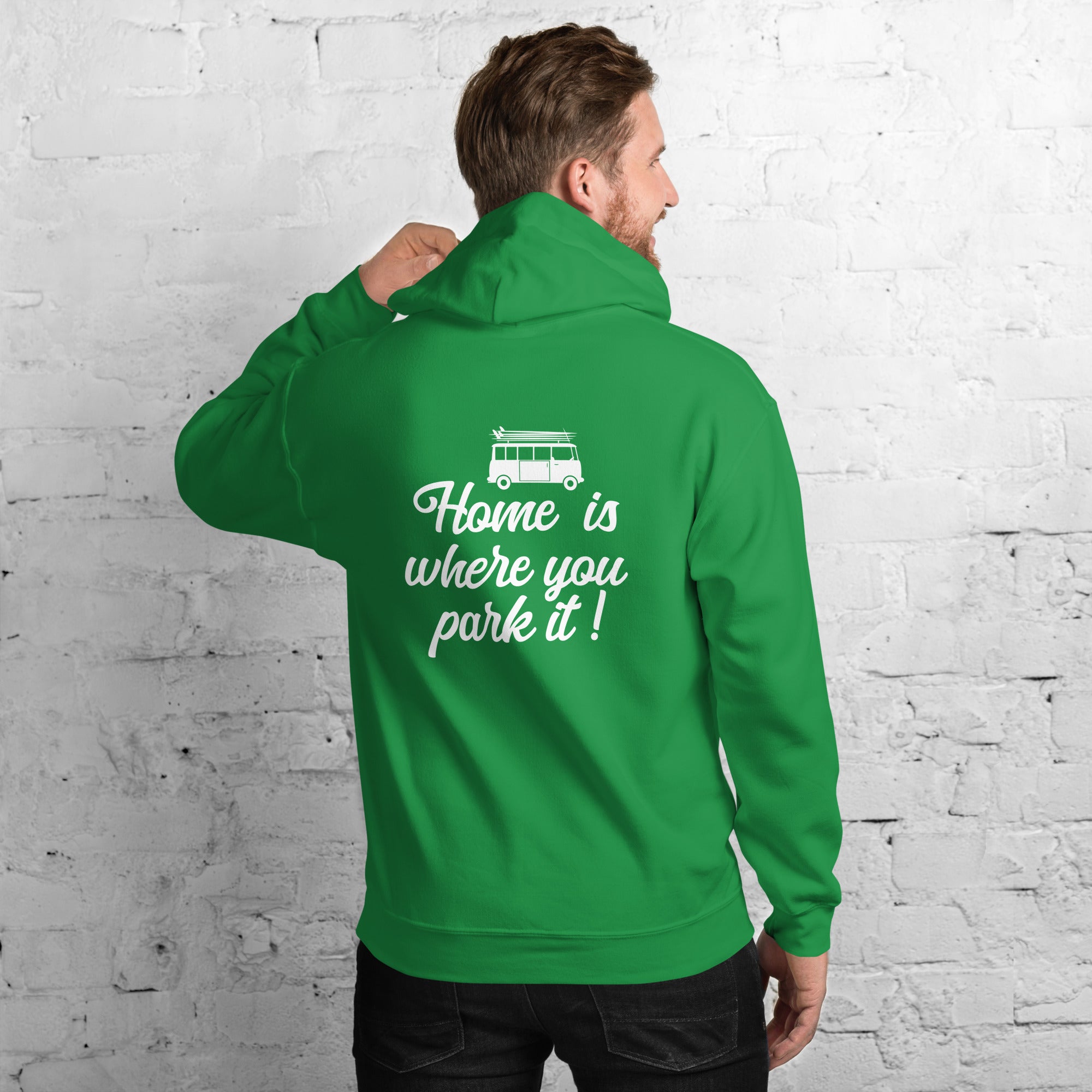 Sweat à capuche d'hiver unisexe Vintage Campers: Home is where you park it sur couleurs vives (face & dos)