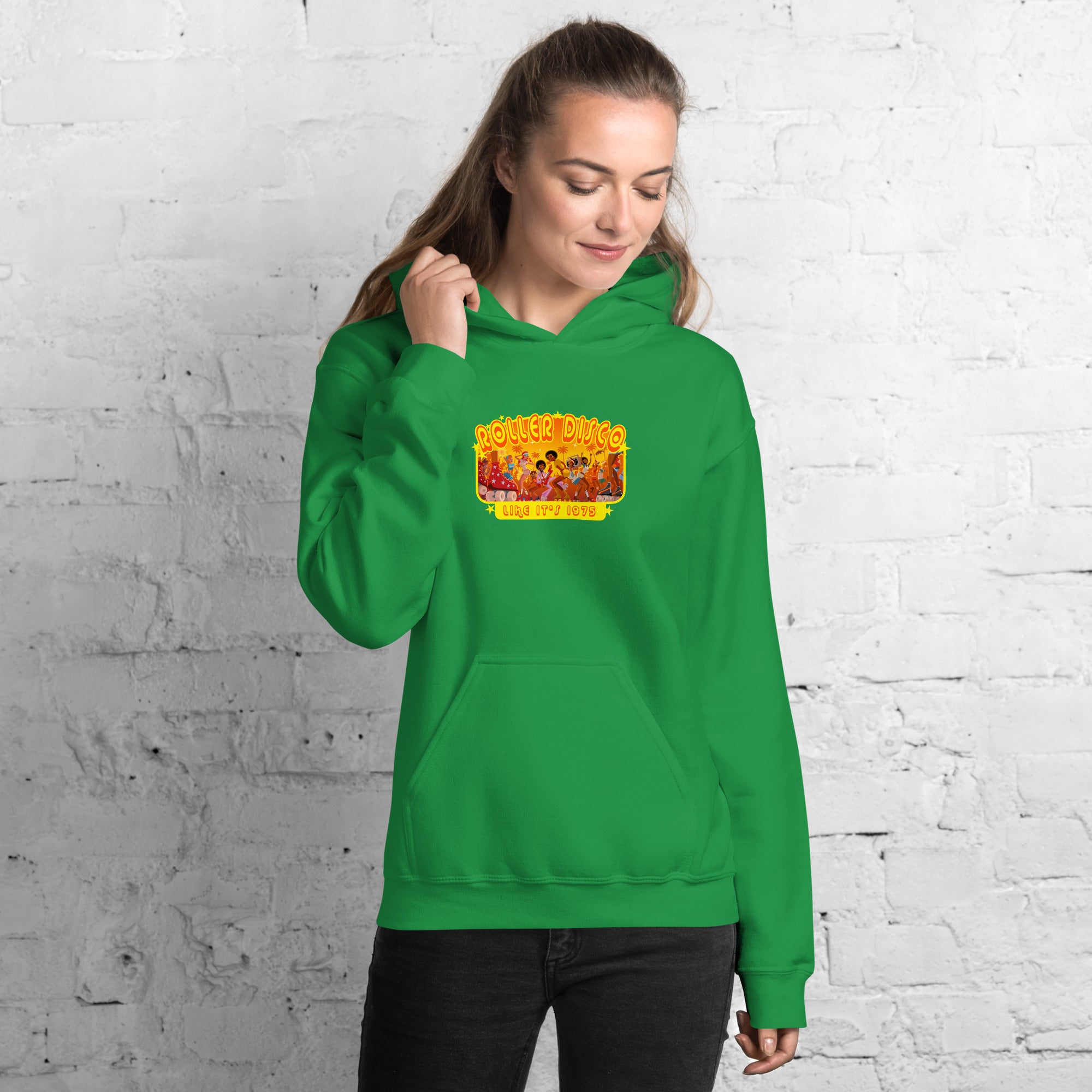 Unisex Hoodie Roller Disco 1975 on bright colors