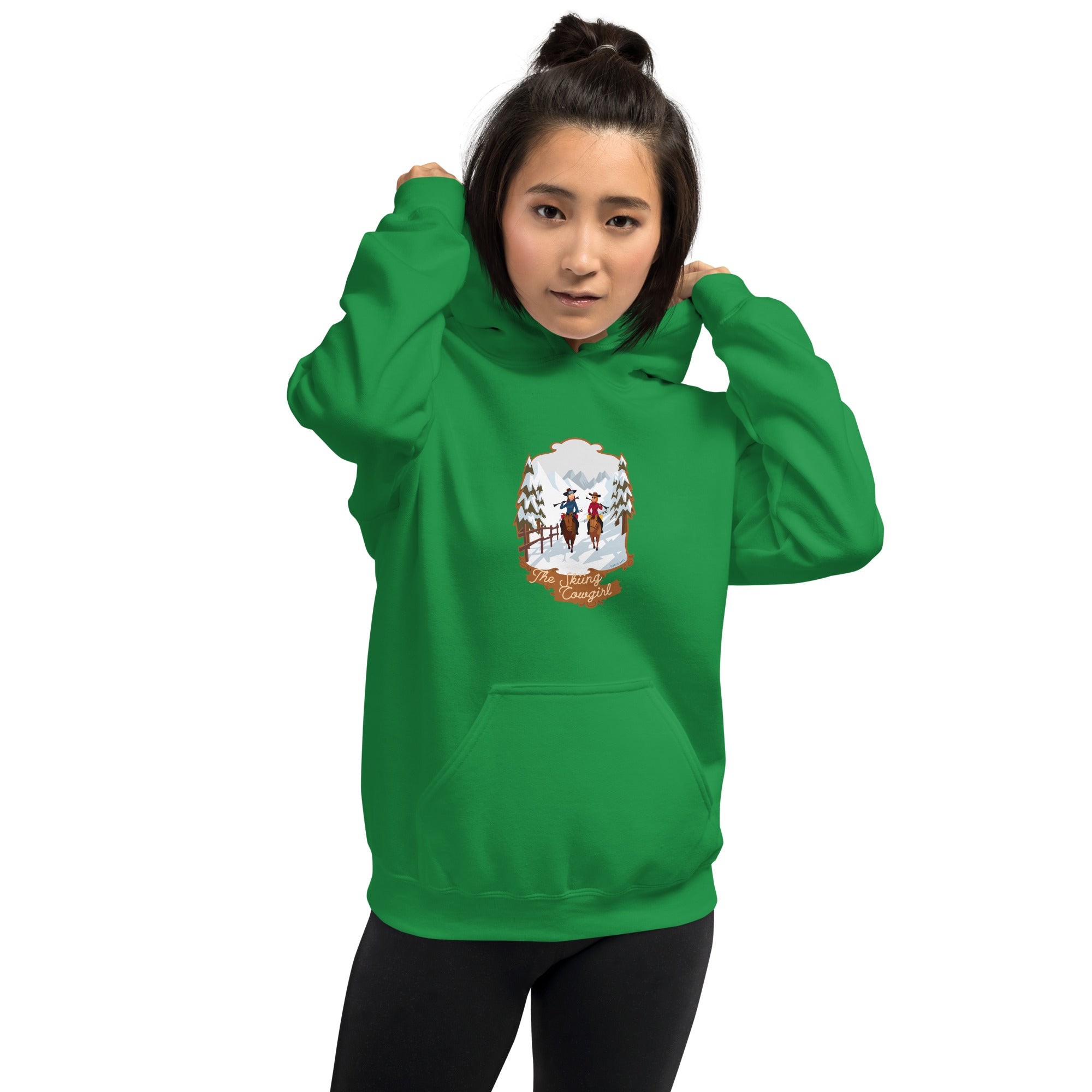 Unisex Hoodie The Skiing Cowgirl on bright colors