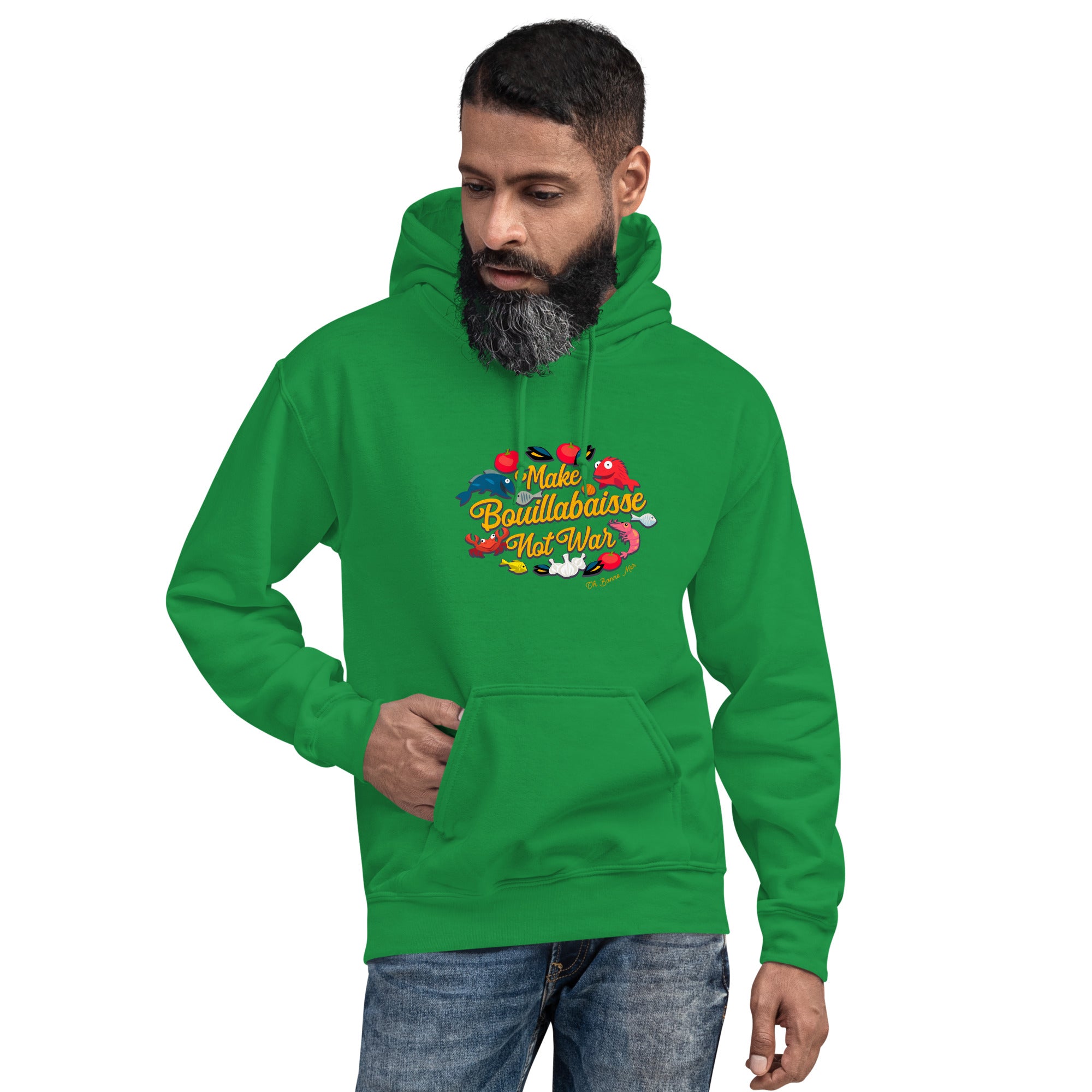 Sweat à capuche d'hiver unisexe Make Bouillabaisse Not War sur couleurs vives