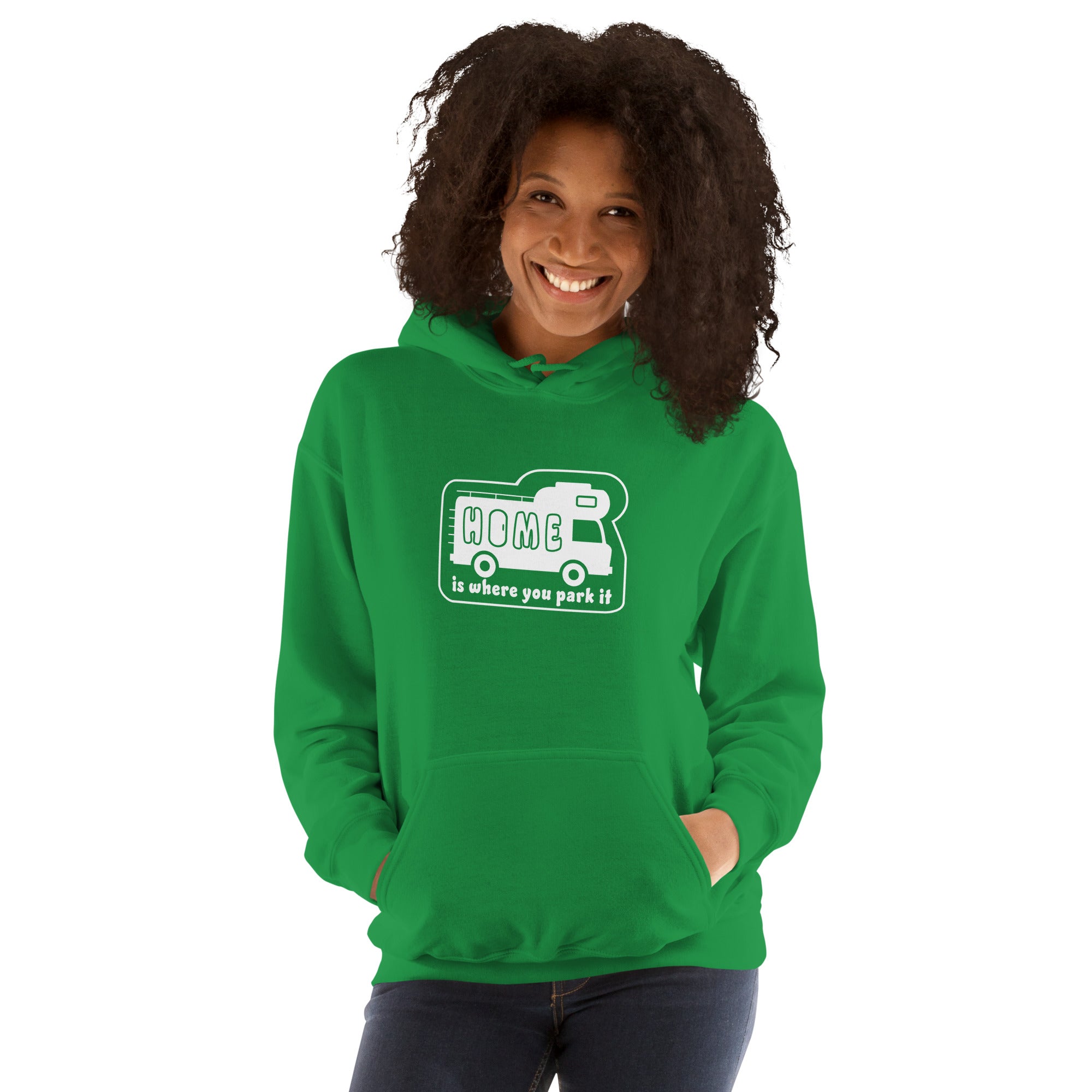 Sweat à capuche d'hiver unisexe Vintage Campers: Home is where you park it sur couleurs vives (face & dos)