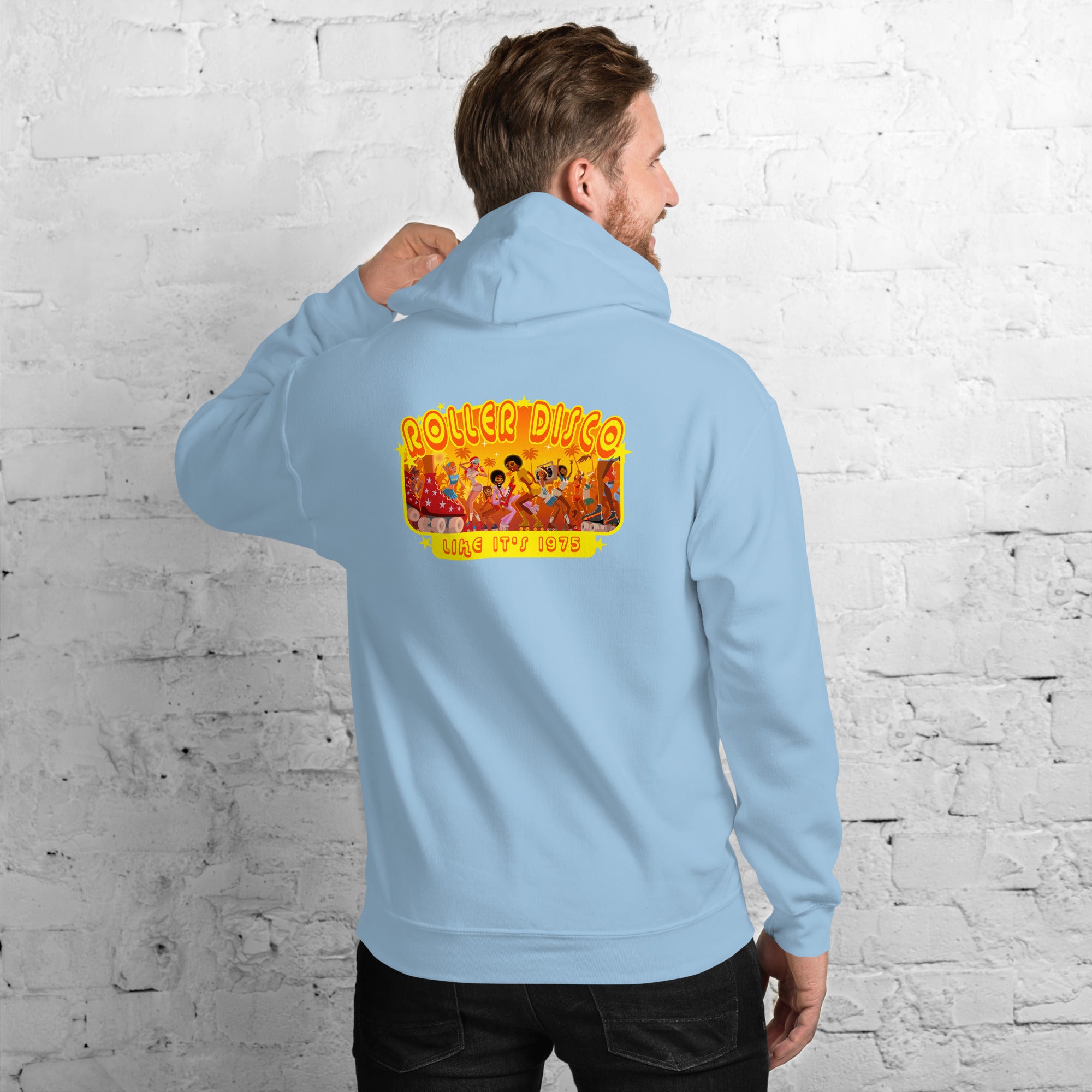 Unisex Hoodie Roller Disco 1975 on light colors (back)