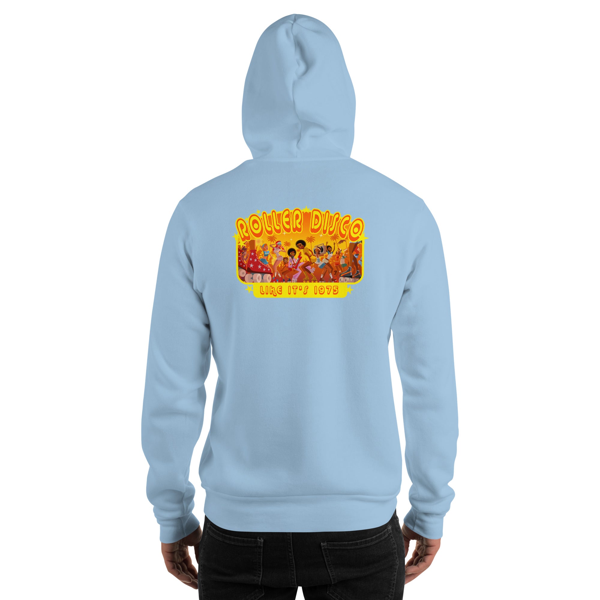 Unisex Hoodie Roller Disco 1975 on light colors (back)