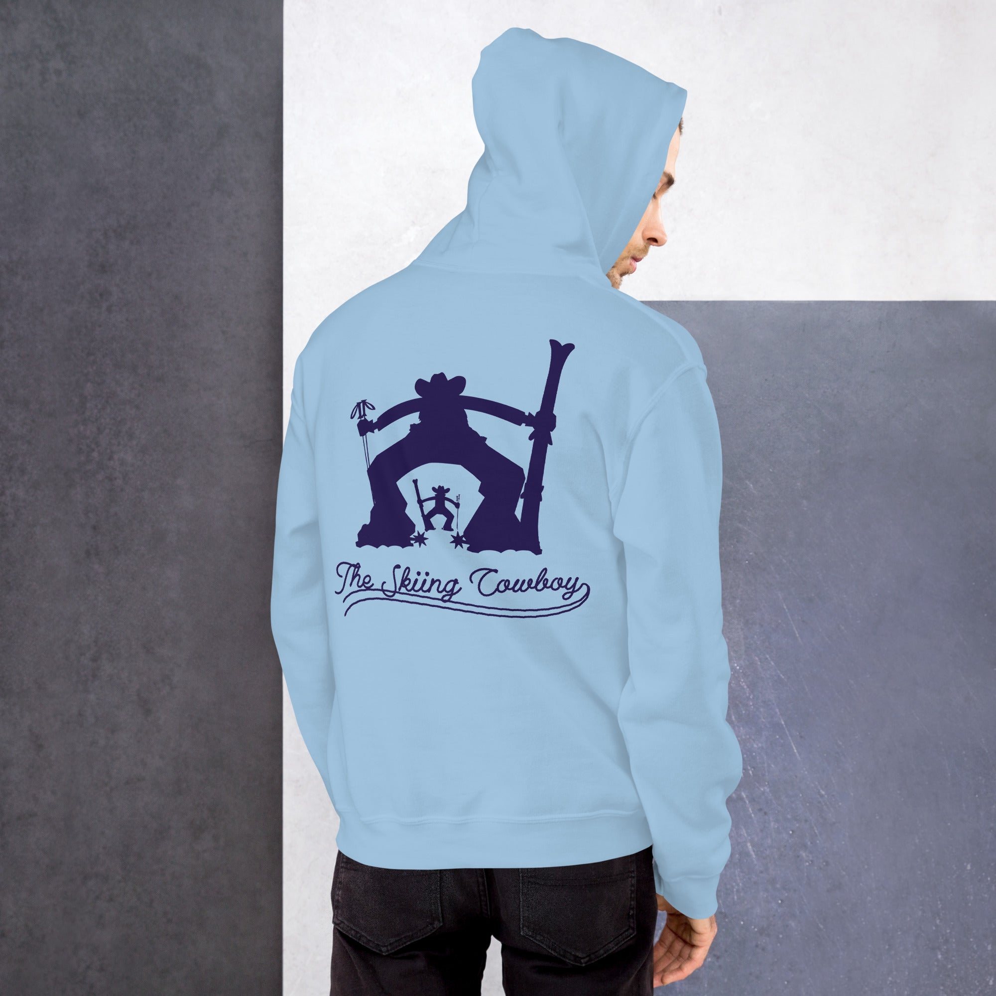 Sweat à capuche d'hiver unisexe The Skiing Cowboy Duel Silhouette (face & dos)