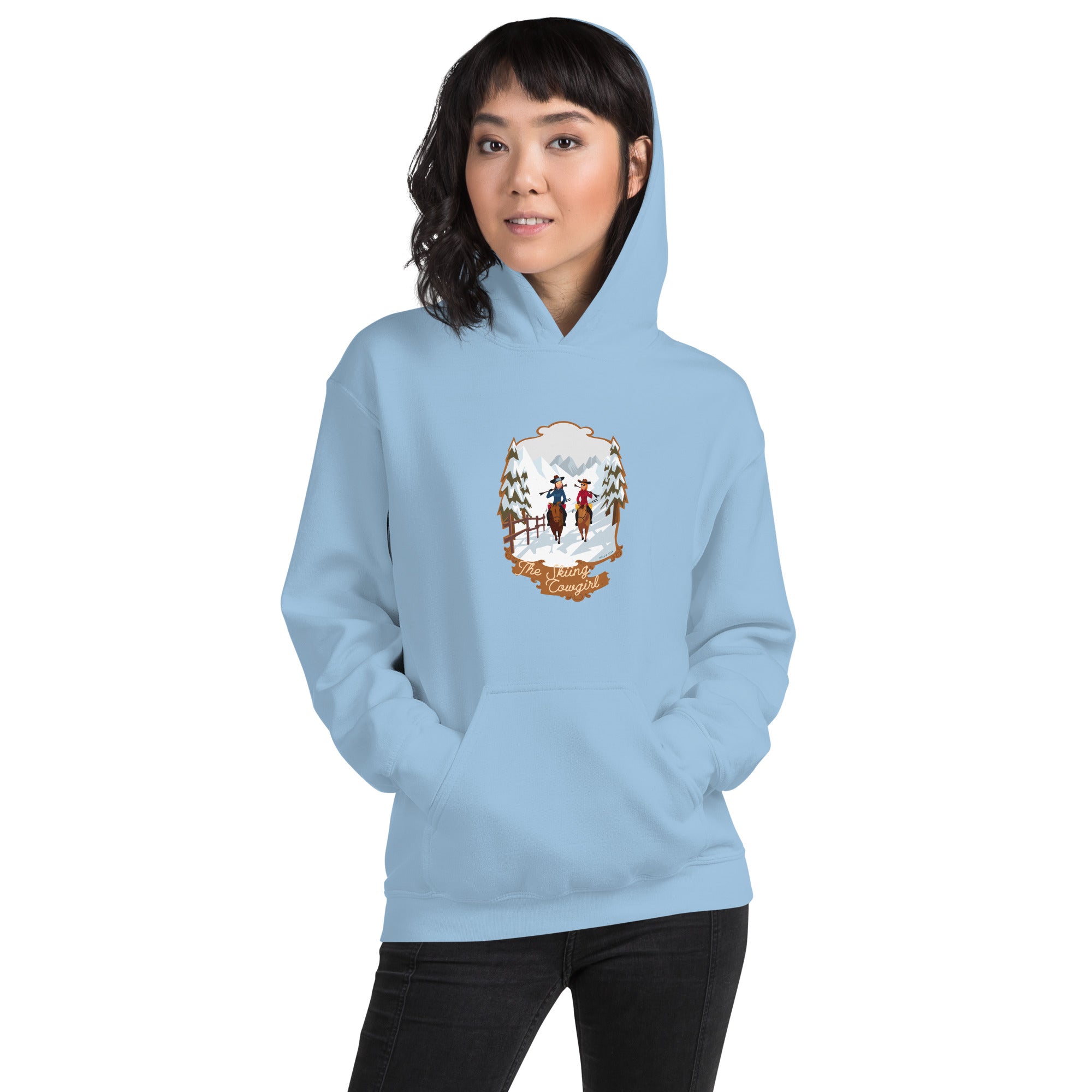 Unisex Hoodie The Skiing Cowgirl on light colors