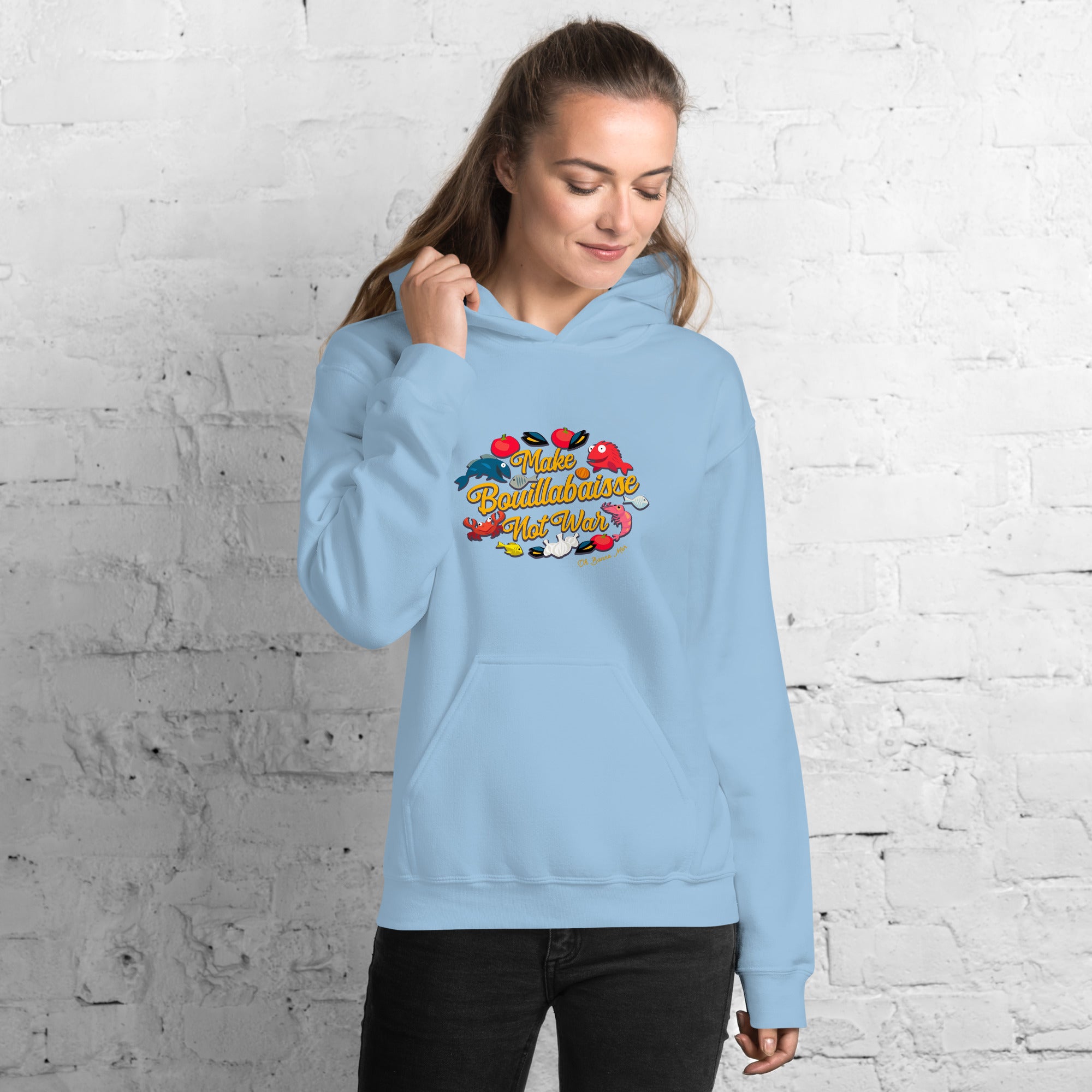 Sweat à capuche d'hiver unisexe Make Bouillabaisse Not War sur couleurs claires