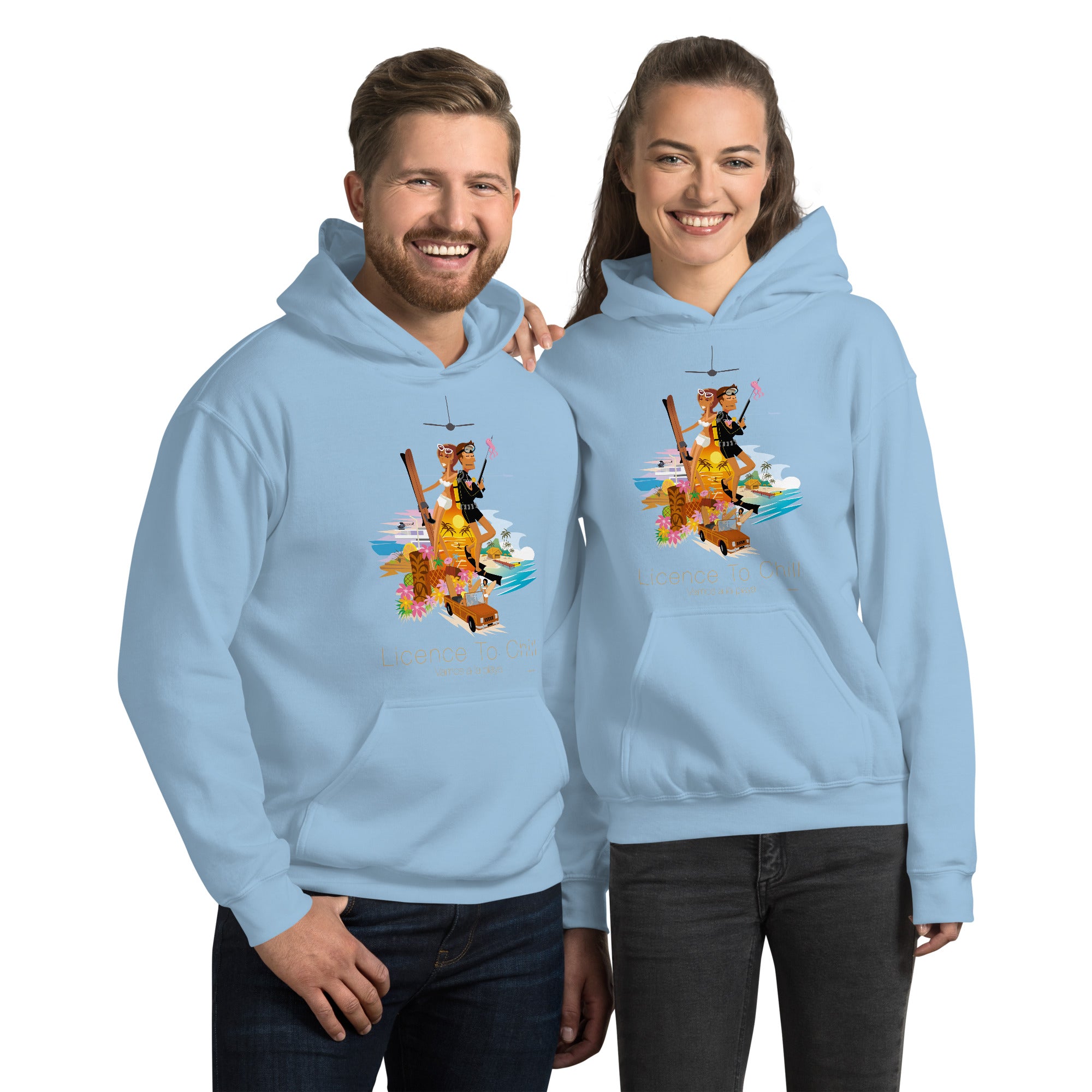 Unisex Hoodie License to Chill Vamos a la Playa on light colors