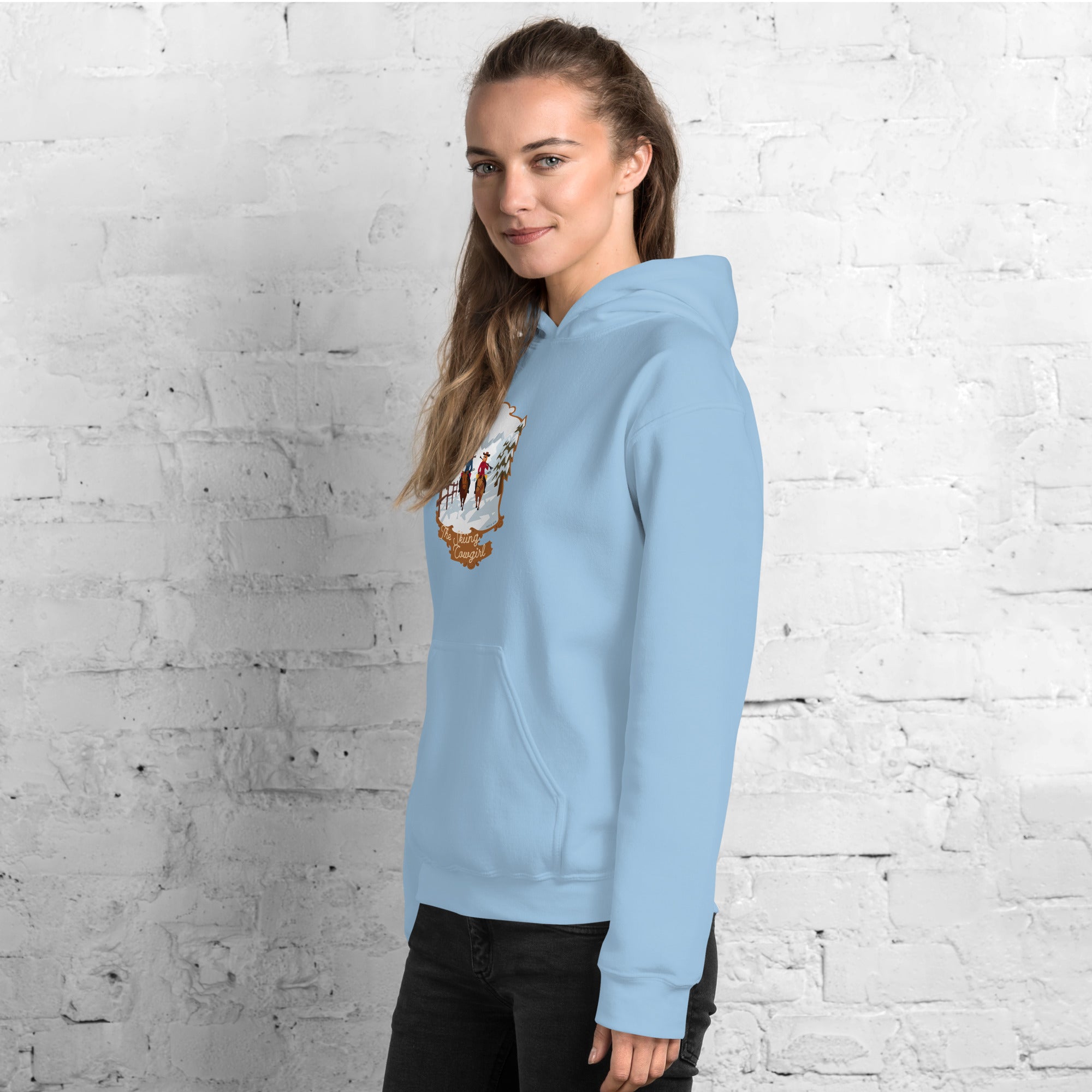 Unisex Hoodie The Skiing Cowgirl on light colors