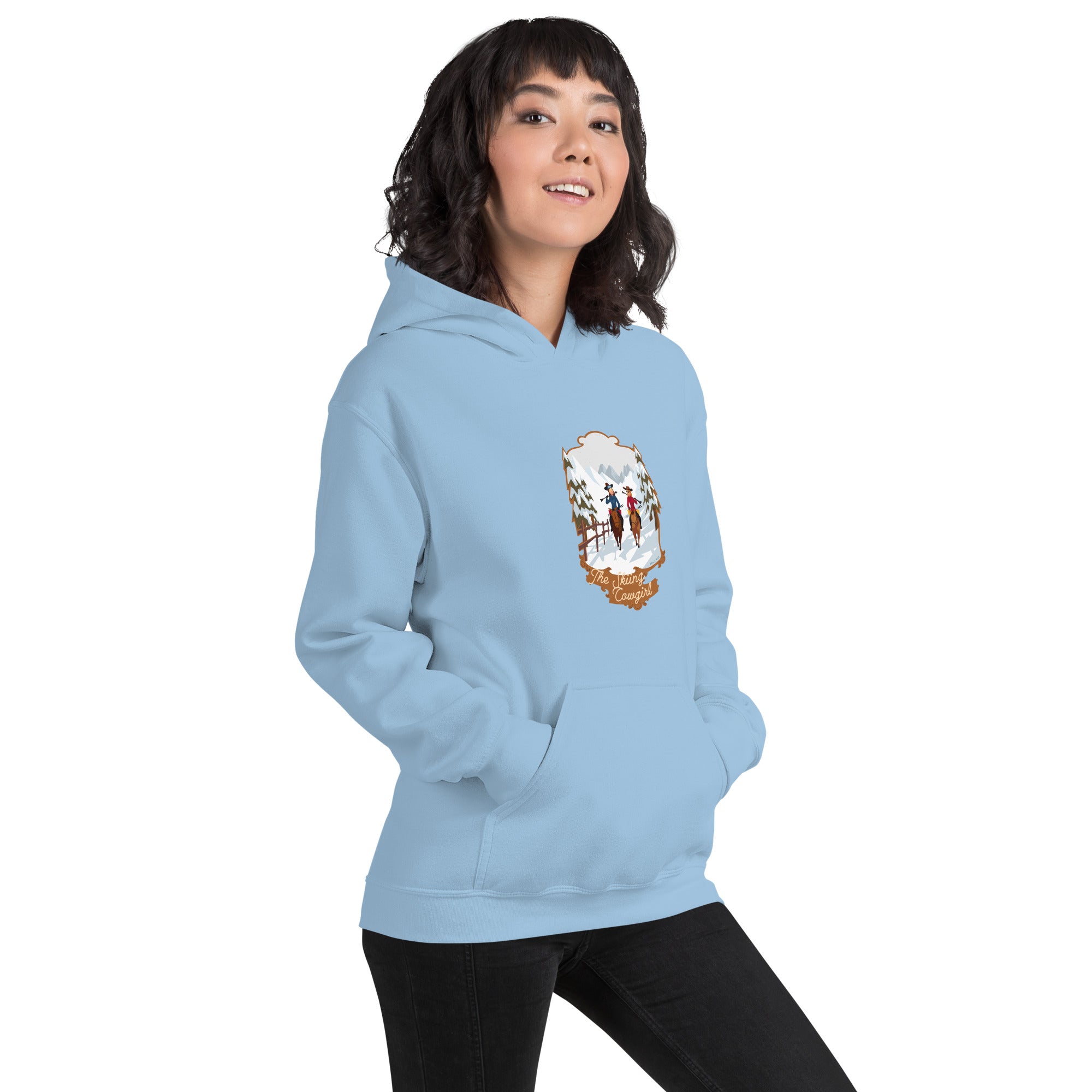 Unisex Hoodie The Skiing Cowgirl on light colors