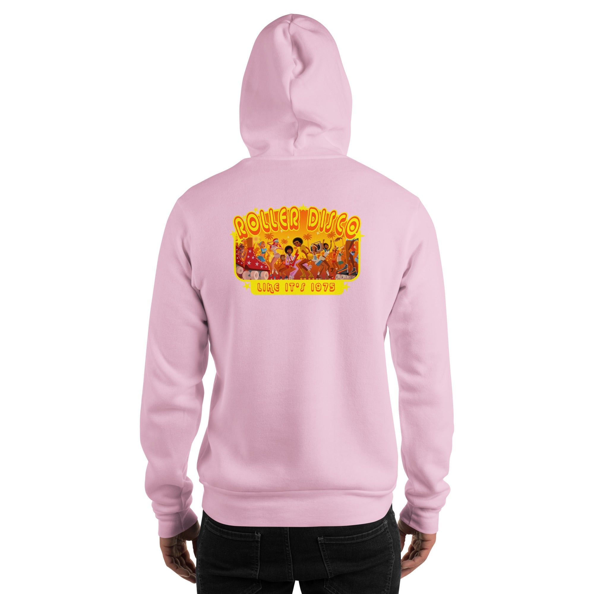 Unisex Hoodie Roller Disco 1975 on light colors (back)