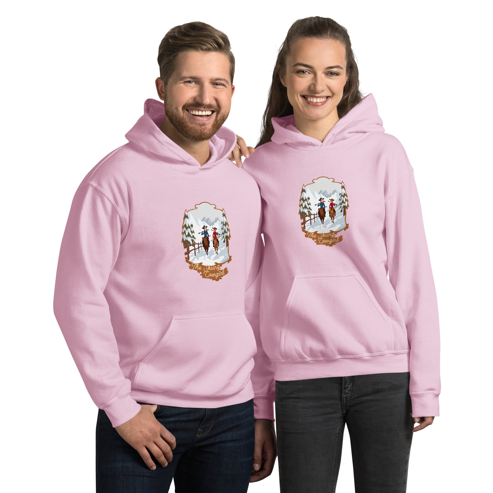 Sweat à capuche d'hiver unisexe The Skiing Cowgirl sur couleurs claires