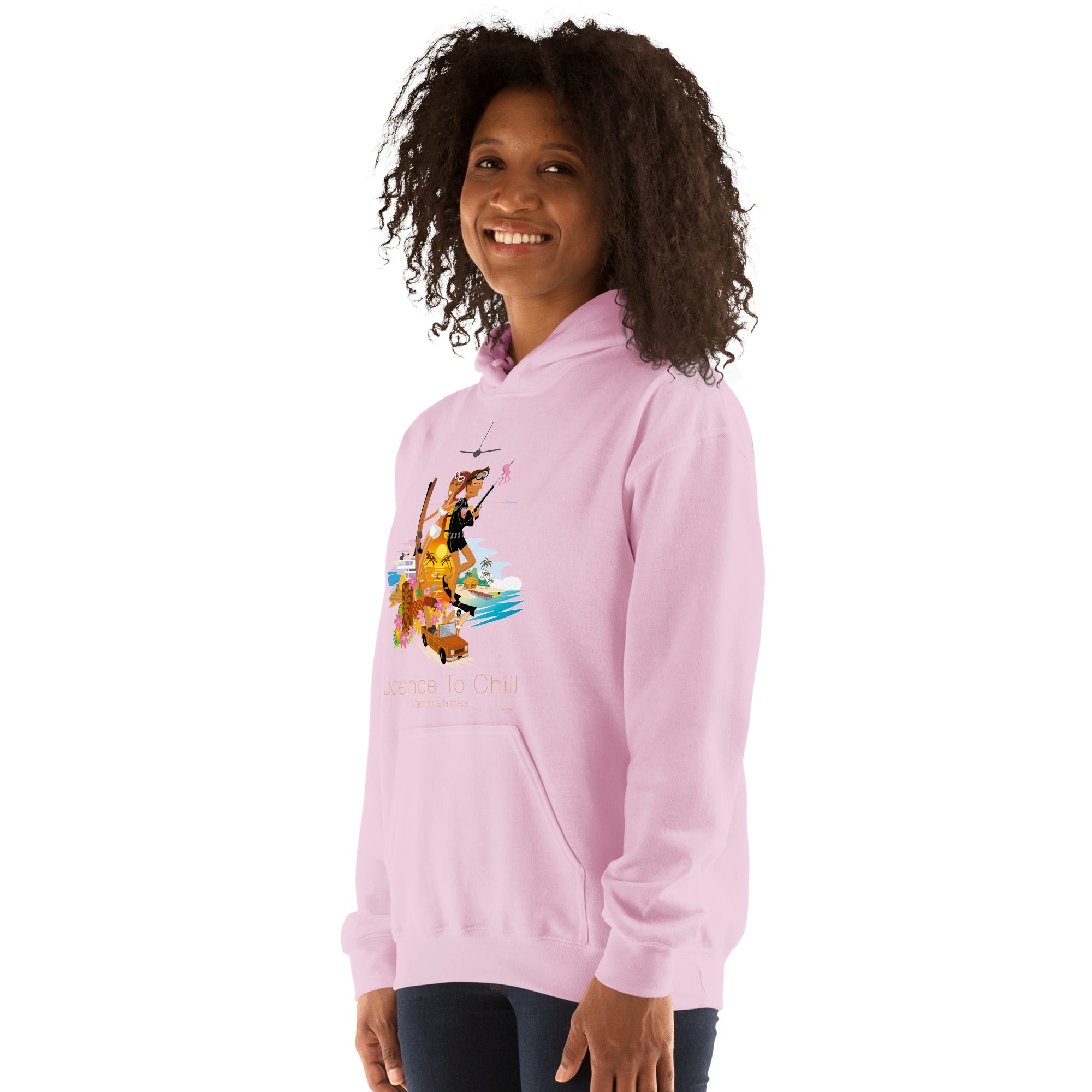 Unisex Hoodie License to Chill Vamos a la Playa on light colors