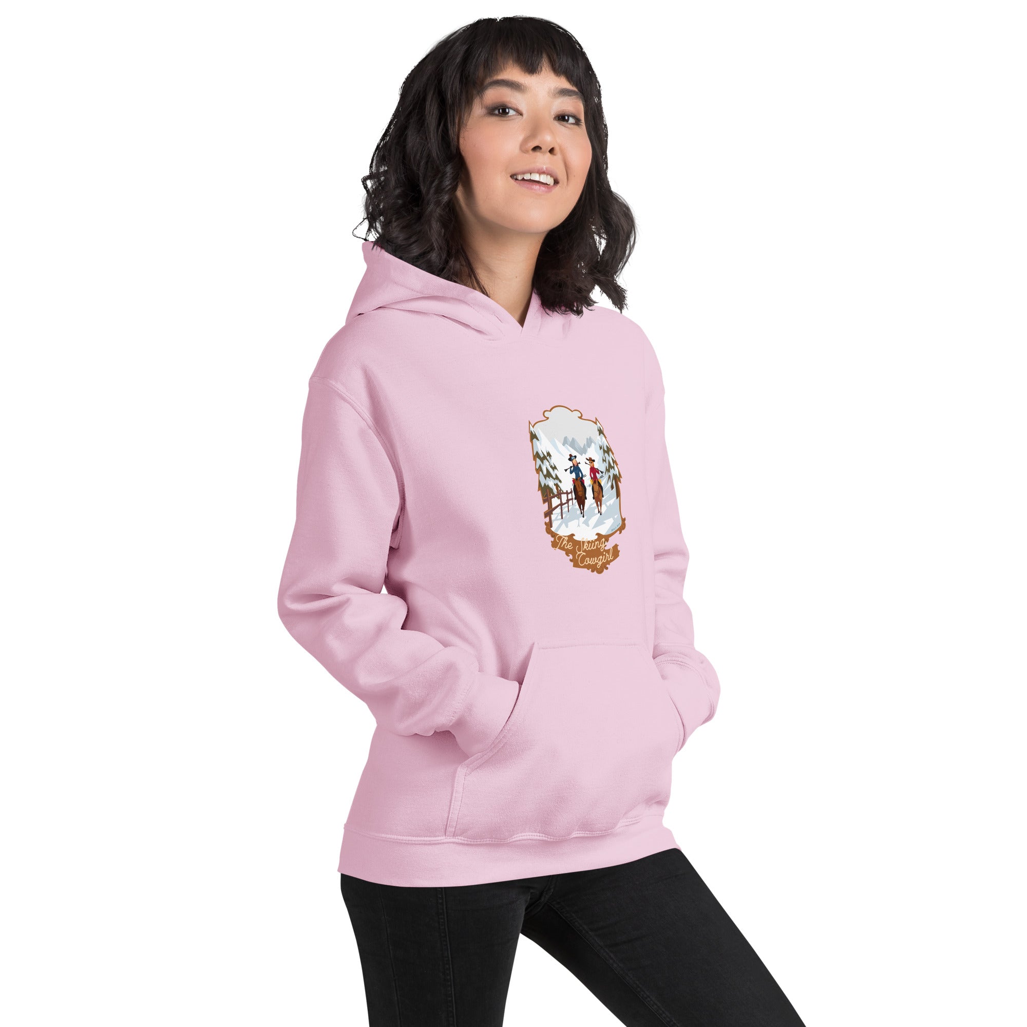 Unisex Hoodie The Skiing Cowgirl on light colors