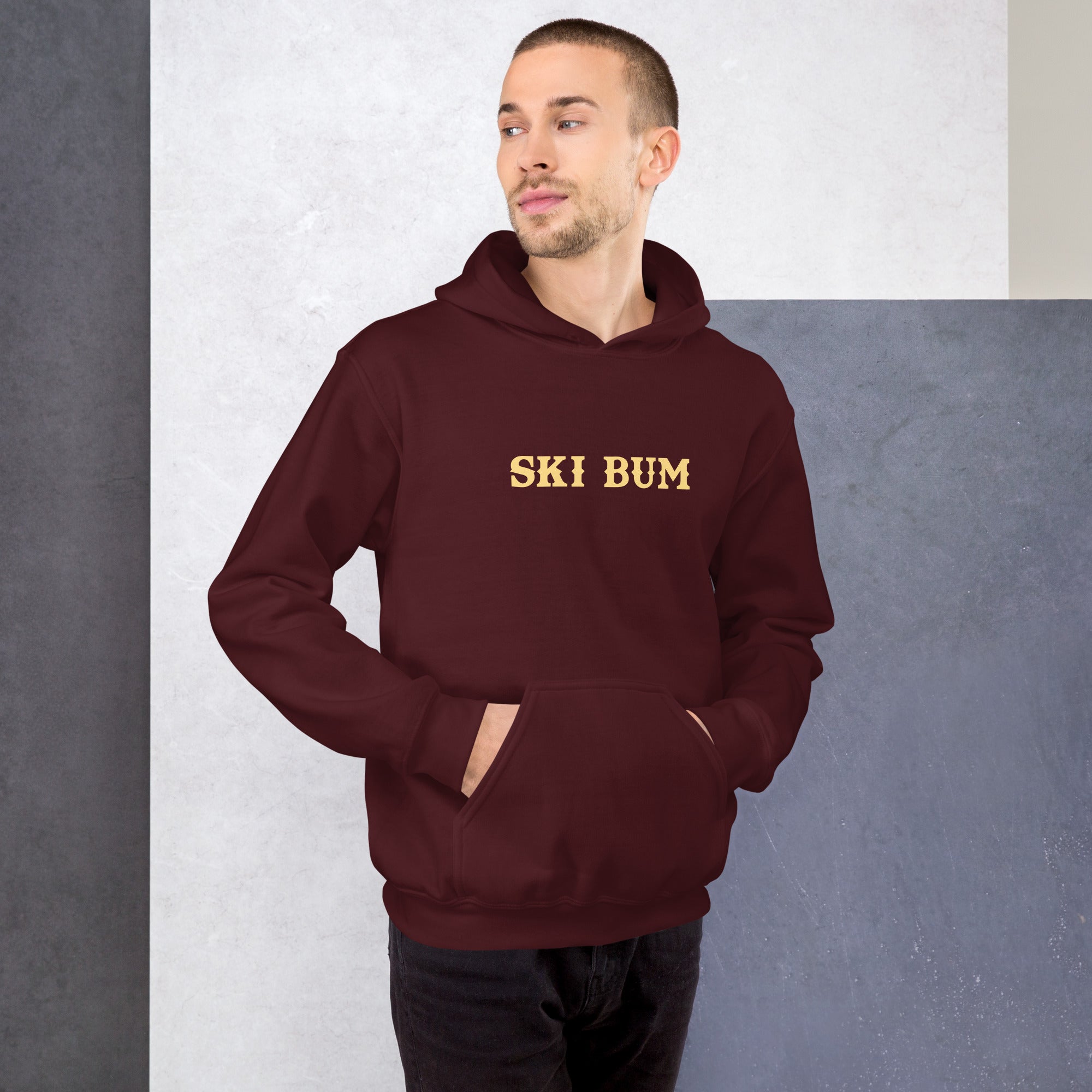 Unisex Hoodie Ski Bum on dark colors