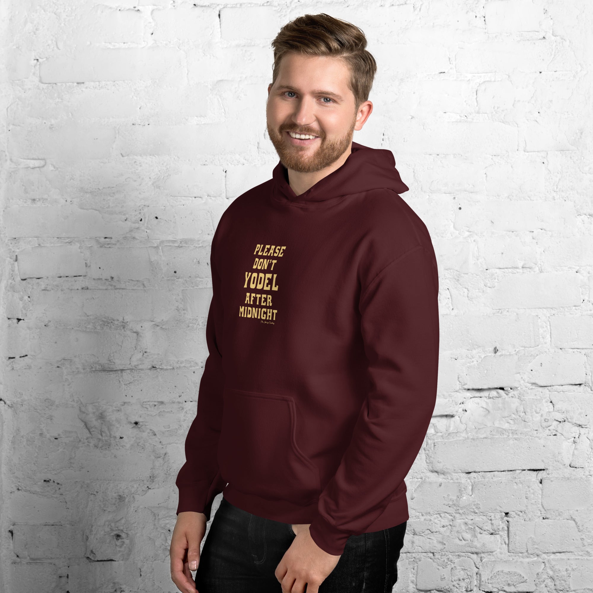 Unisex Hoodie Don't Yodel After Midnight on dark colors