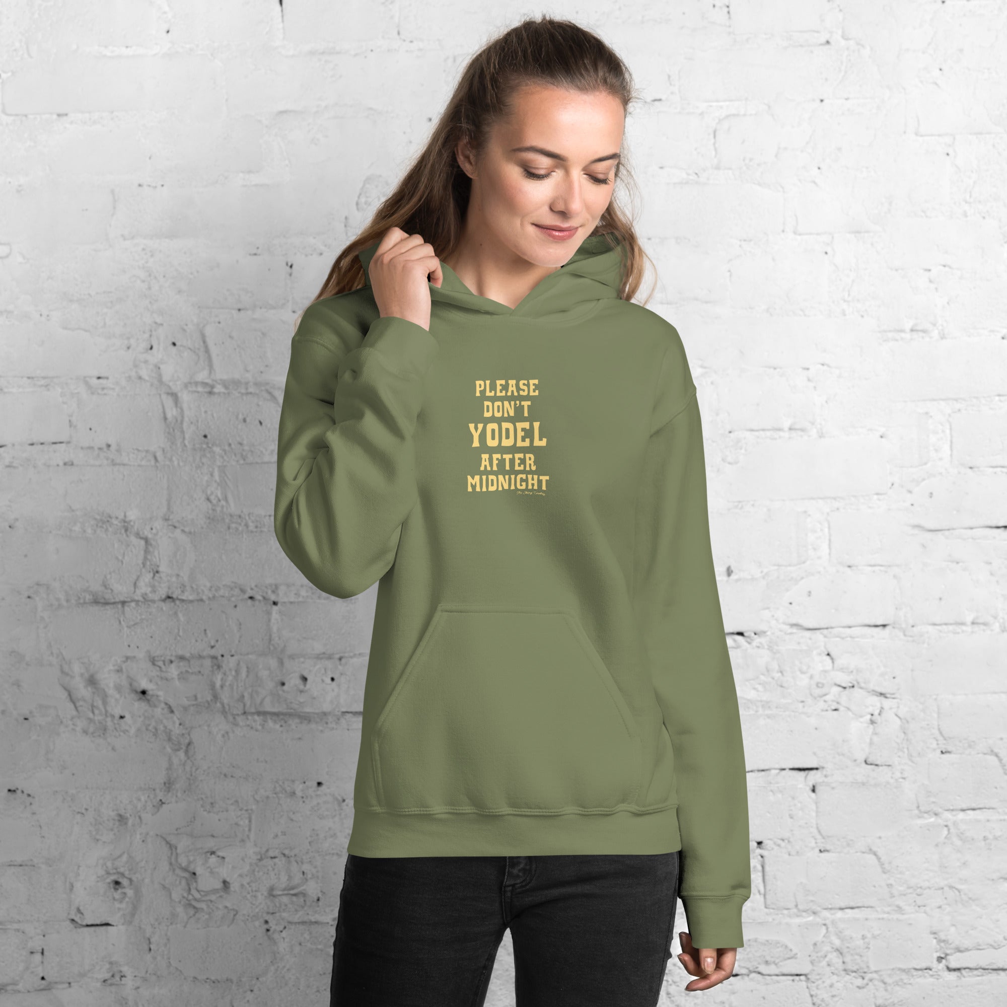 Unisex Hoodie Don't Yodel After Midnight on dark colors