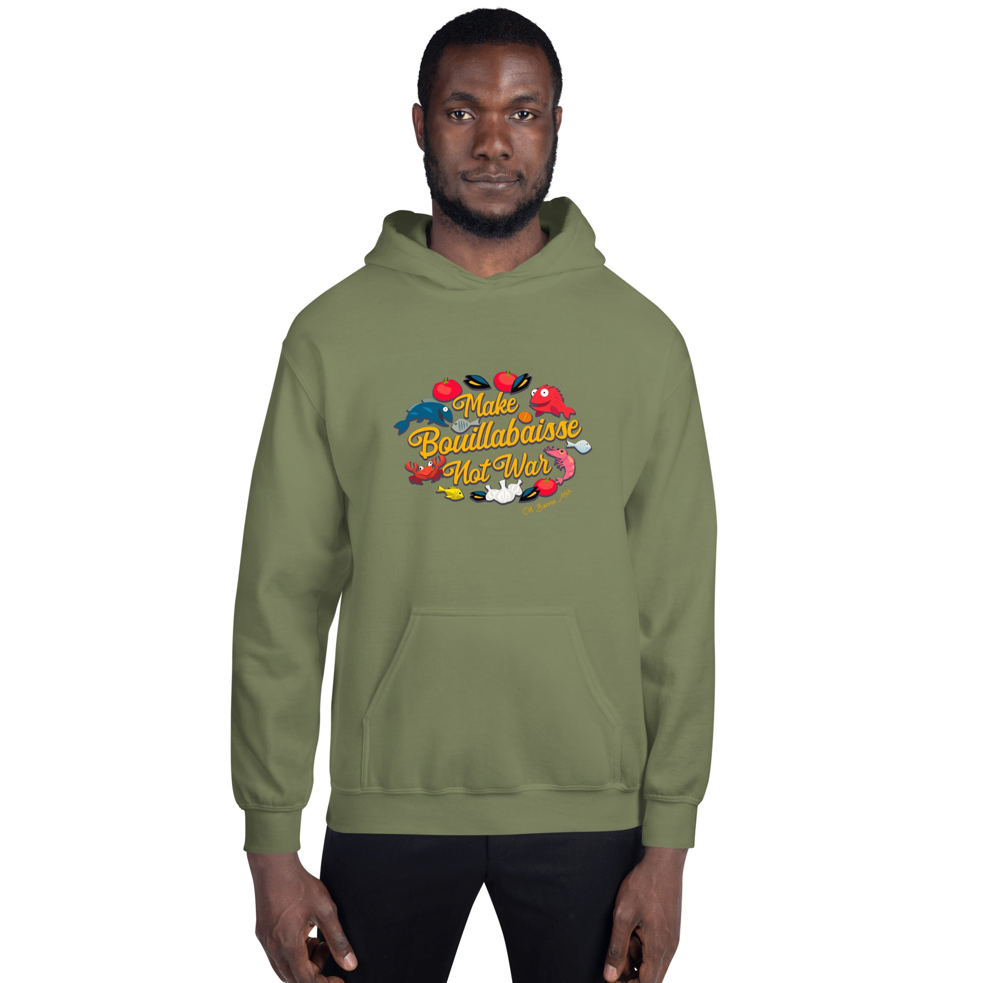 Sweat à capuche d'hiver unisexe Make Bouillabaisse Not War sur couleurs foncées