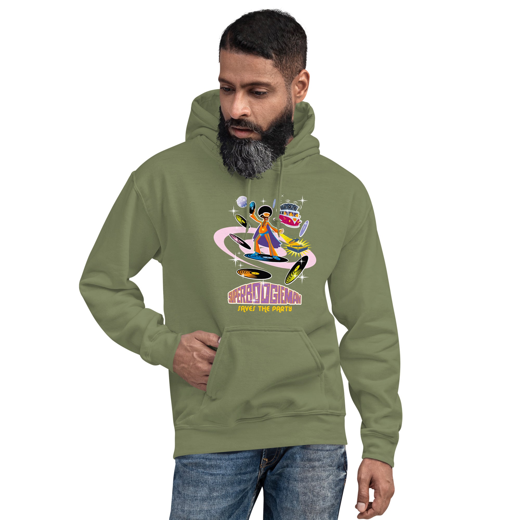 Unisex Hoodie Superboogieman Saves the Party on dark colors