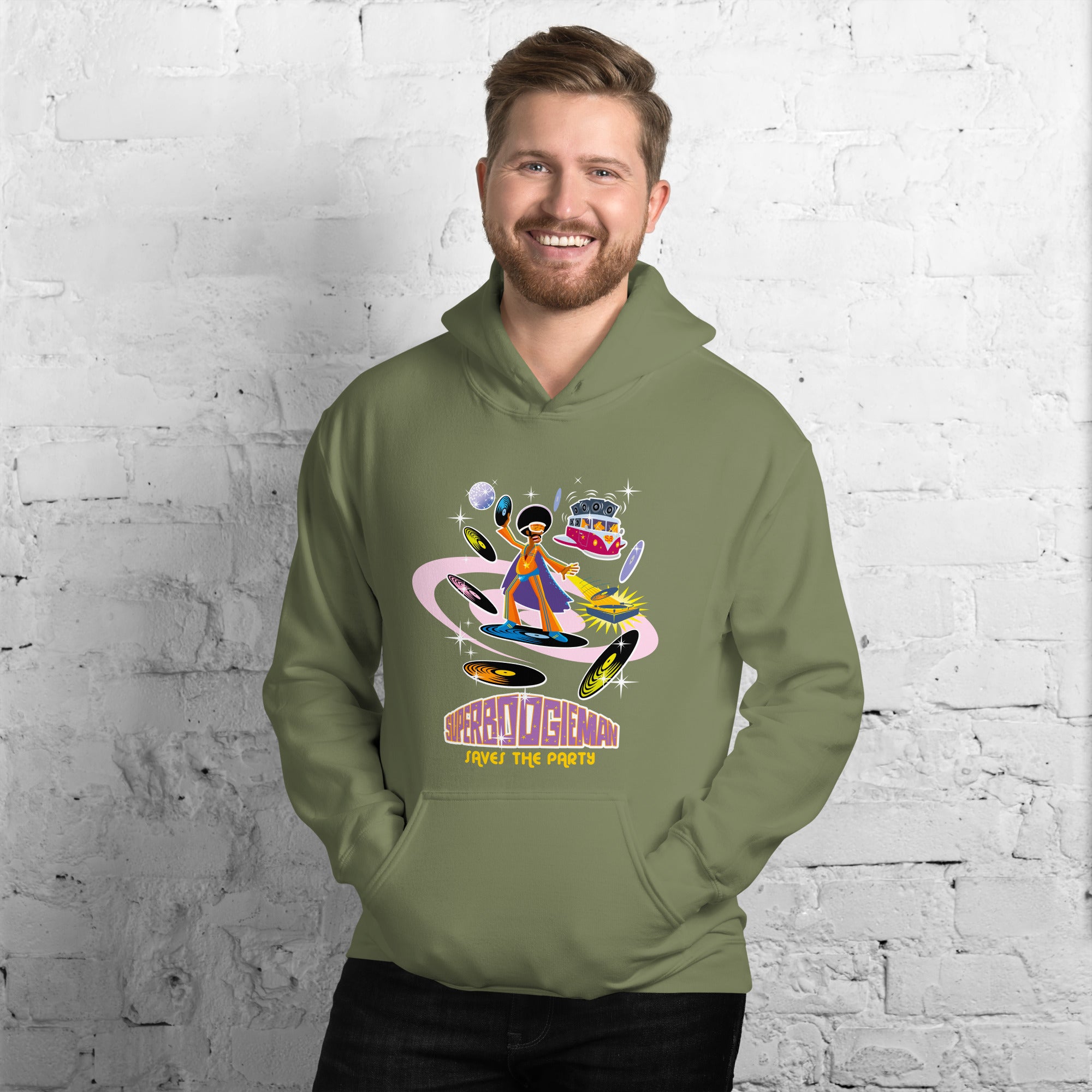 Unisex Hoodie Superboogieman Saves the Party on dark colors