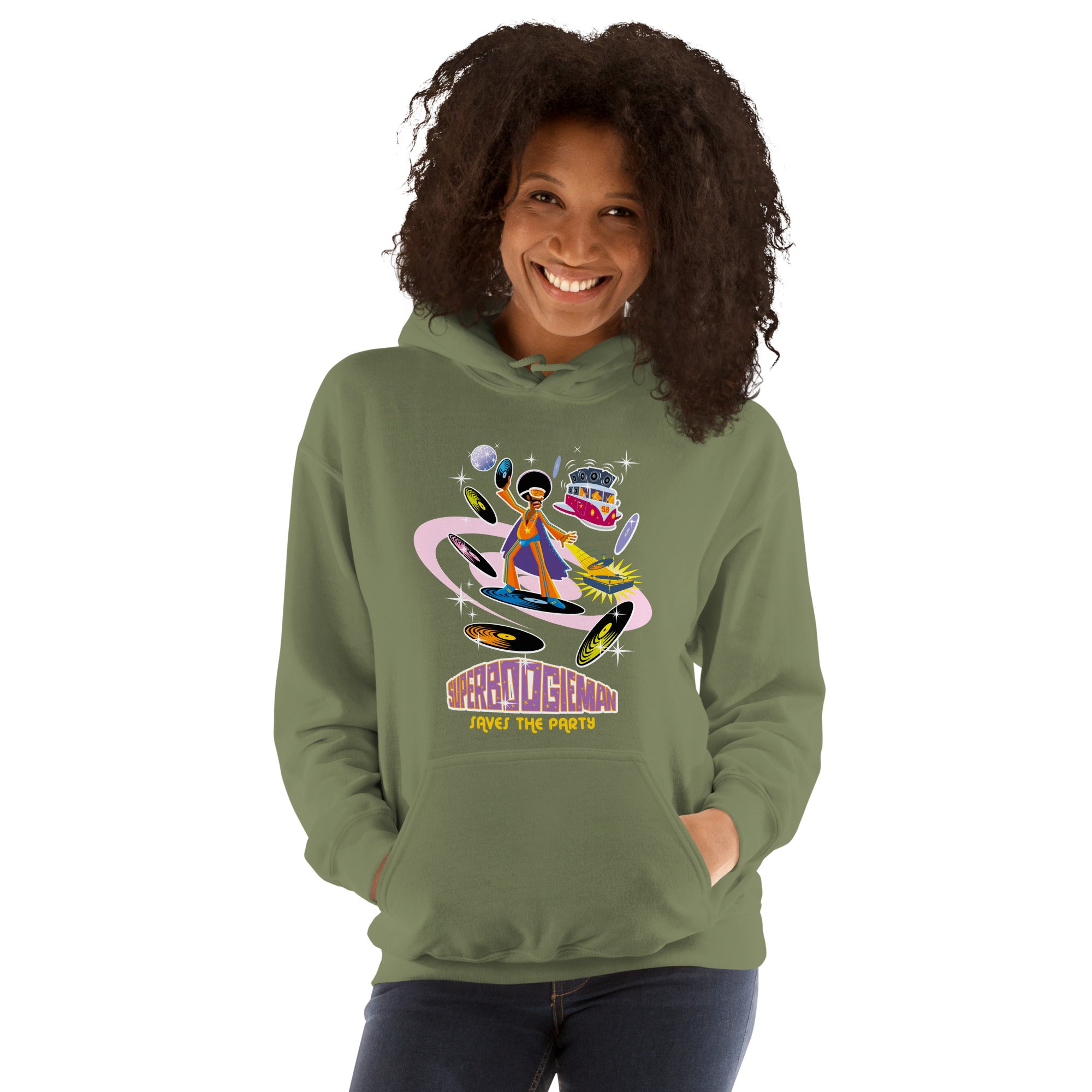 Unisex Hoodie Superboogieman Saves the Party on dark colors