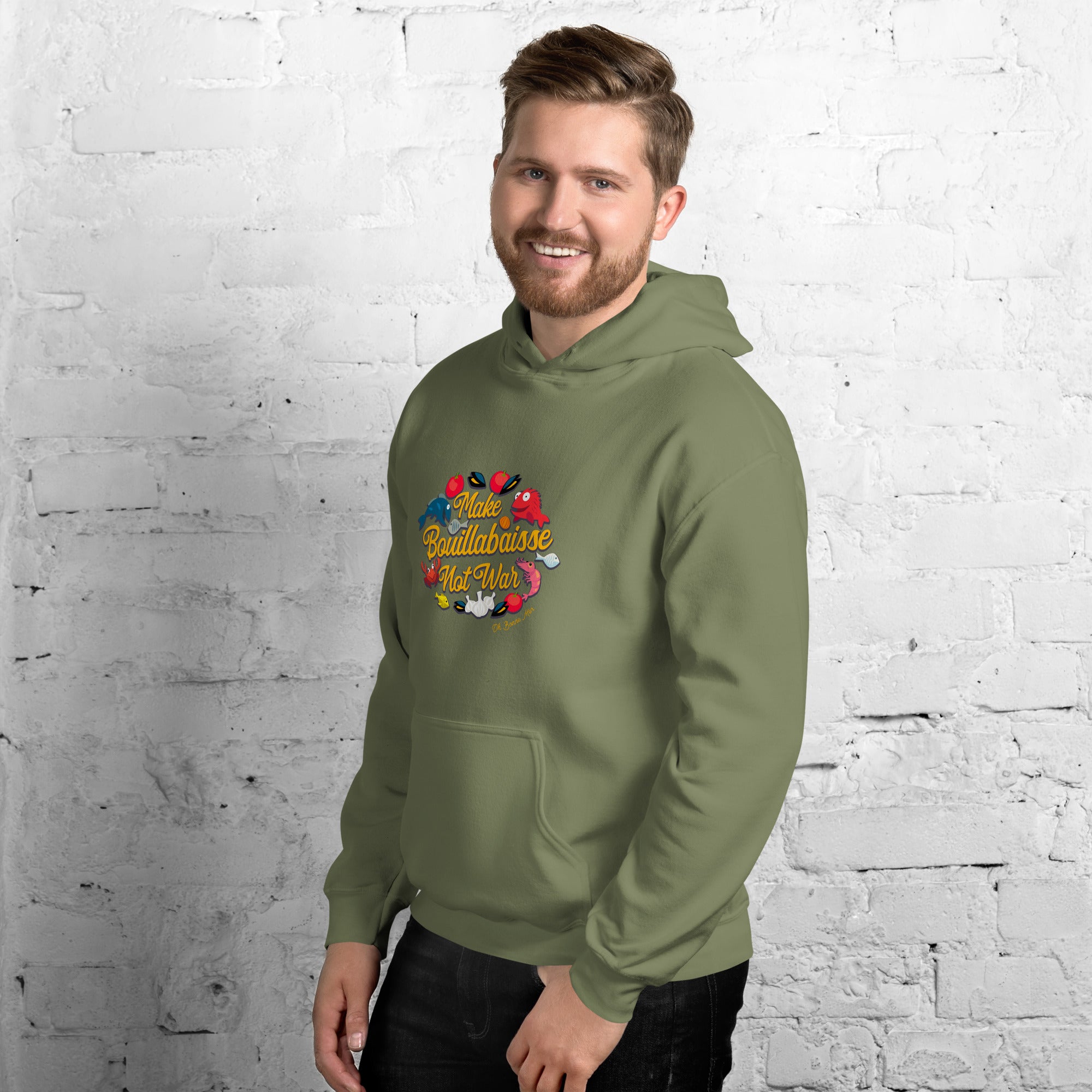 Unisex Hoodie Make Bouillabaisse Not War on bright colors