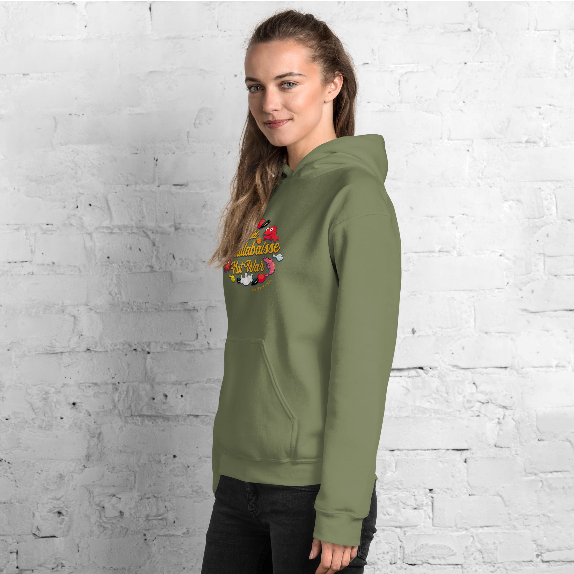 Unisex Hoodie Make Bouillabaisse Not War on bright colors