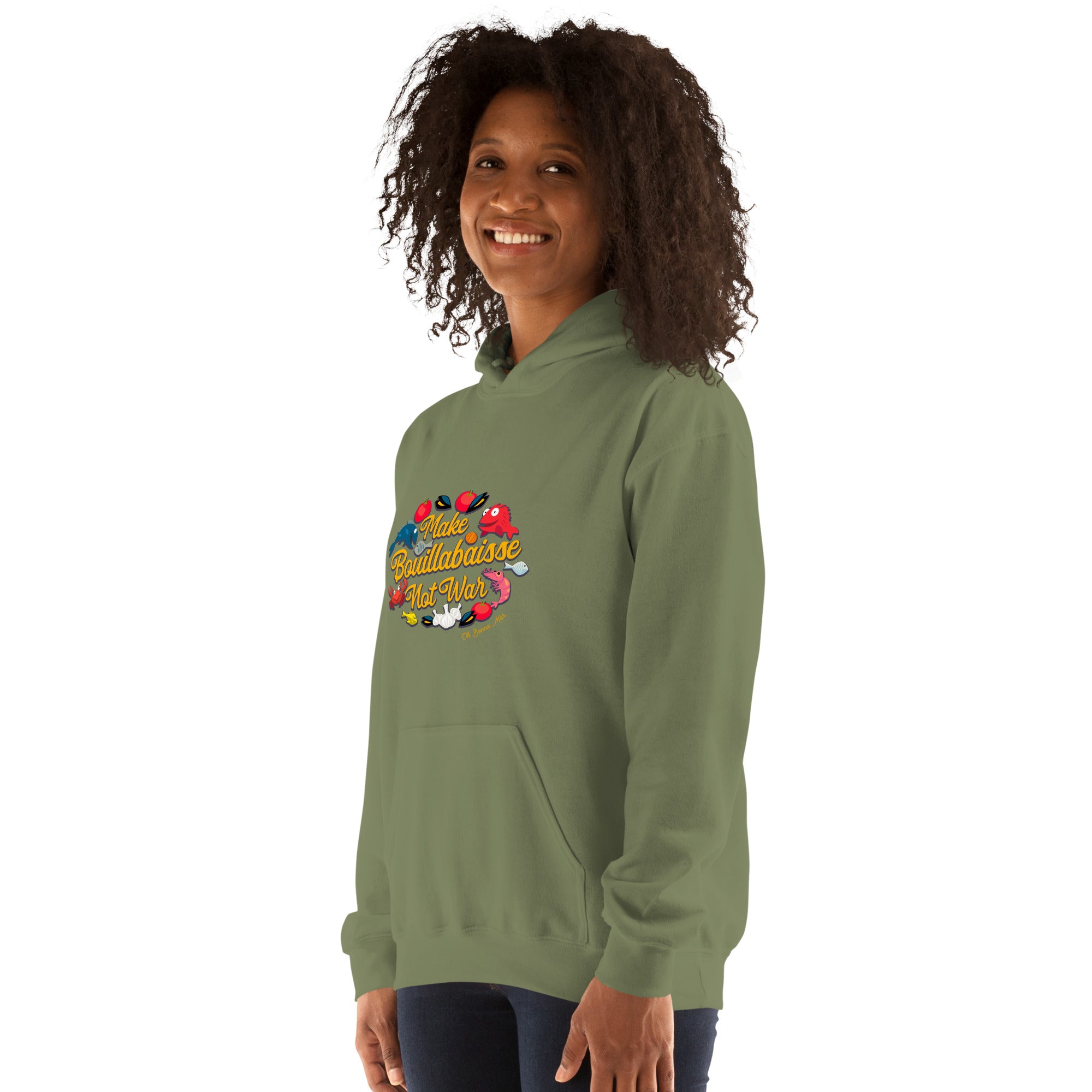 Unisex Hoodie Make Bouillabaisse Not War on bright colors