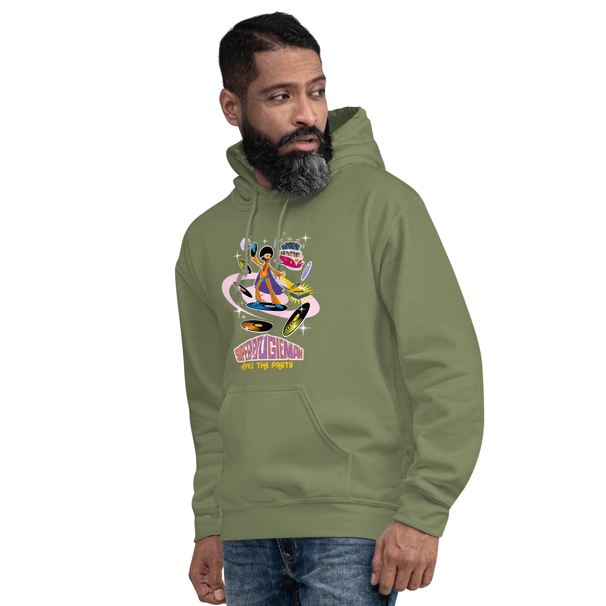 Unisex Hoodie Superboogieman Saves the Party on dark colors