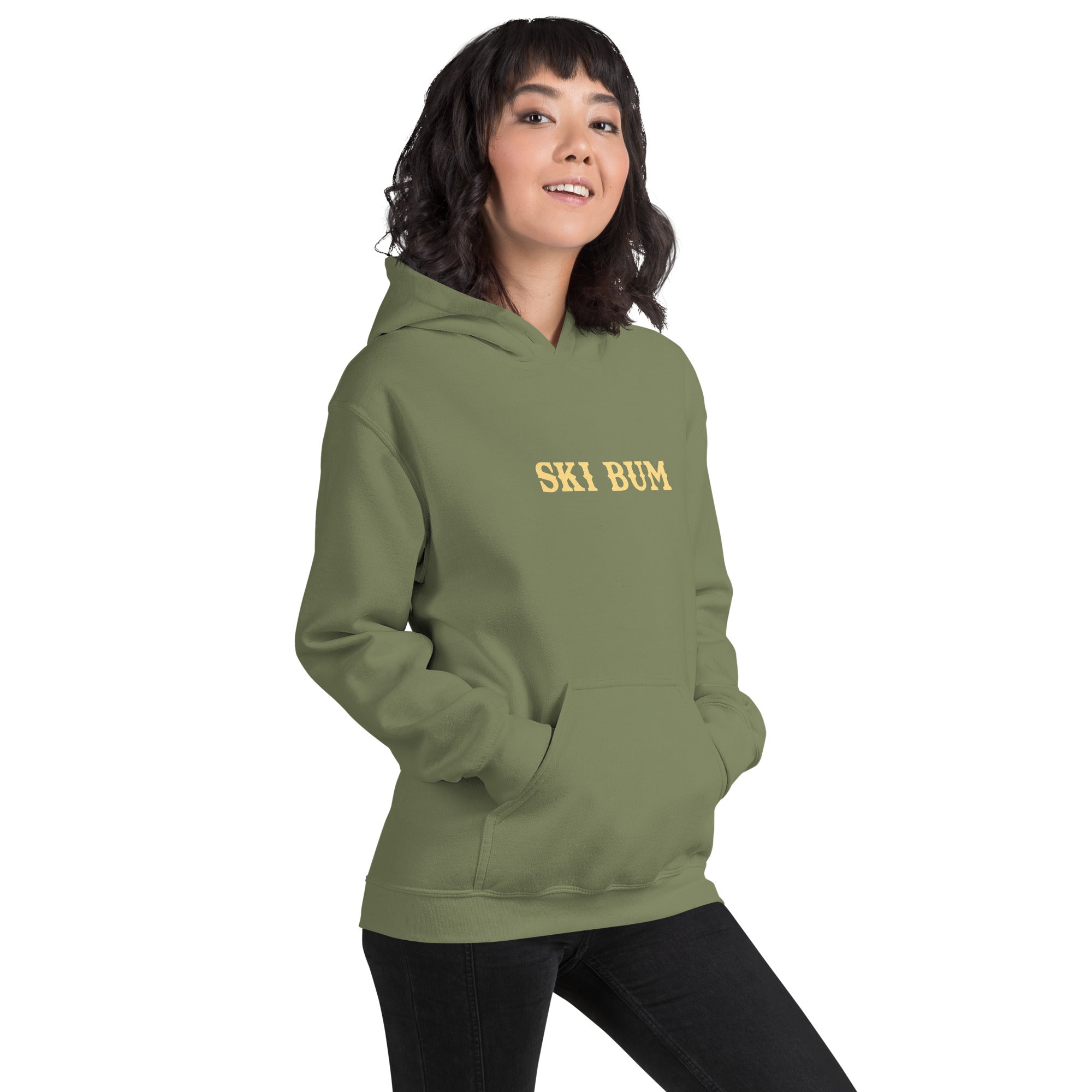 Unisex Hoodie Ski Bum on dark colors