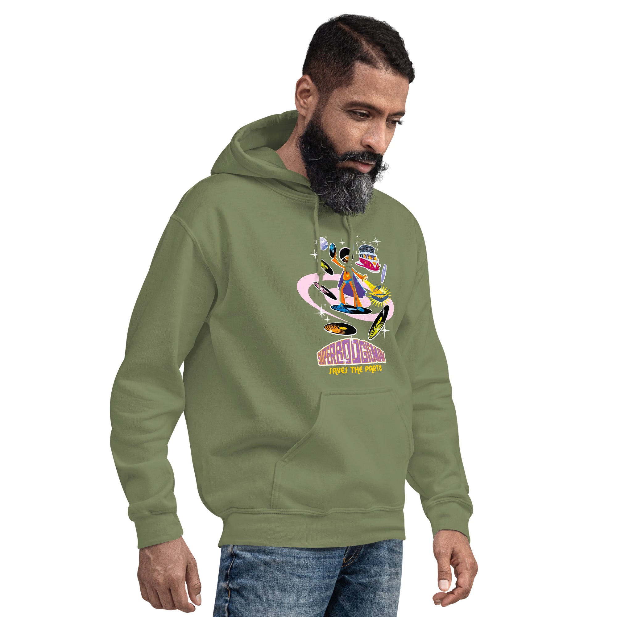 Unisex Hoodie Superboogieman Saves the Party on dark colors