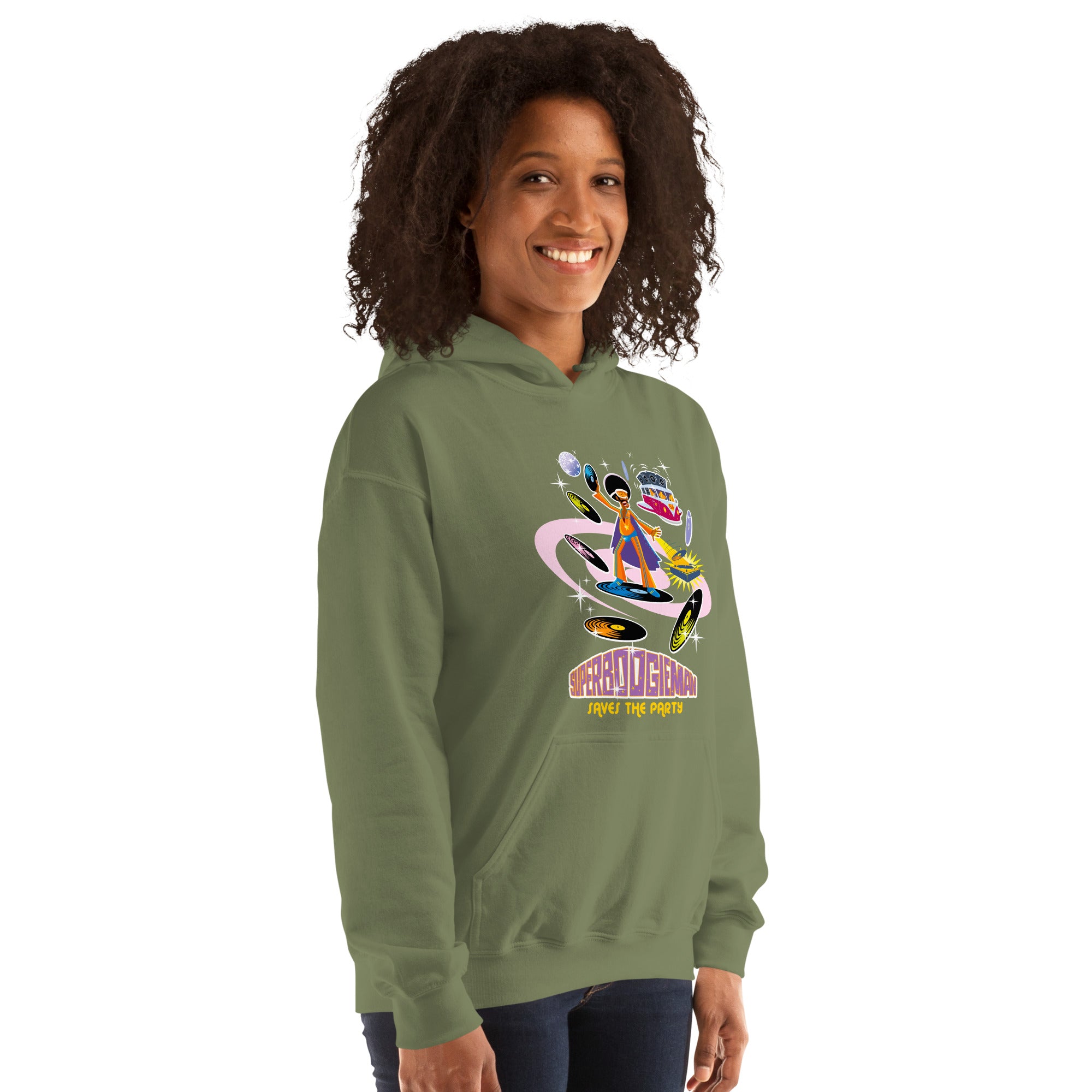 Unisex Hoodie Superboogieman Saves the Party on dark colors